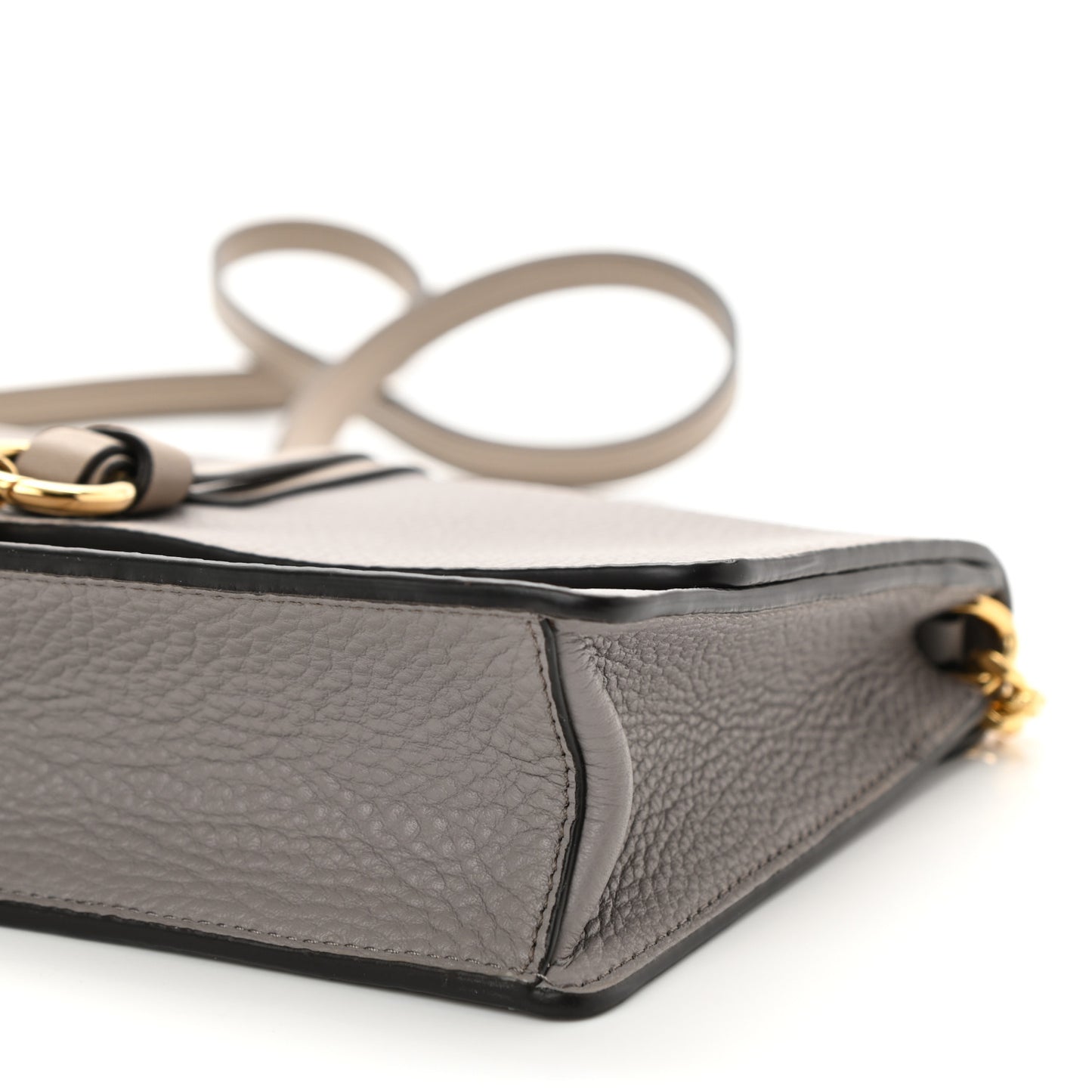 Grained Calfskin Alphabet Clutch Shoulder Bag Grey