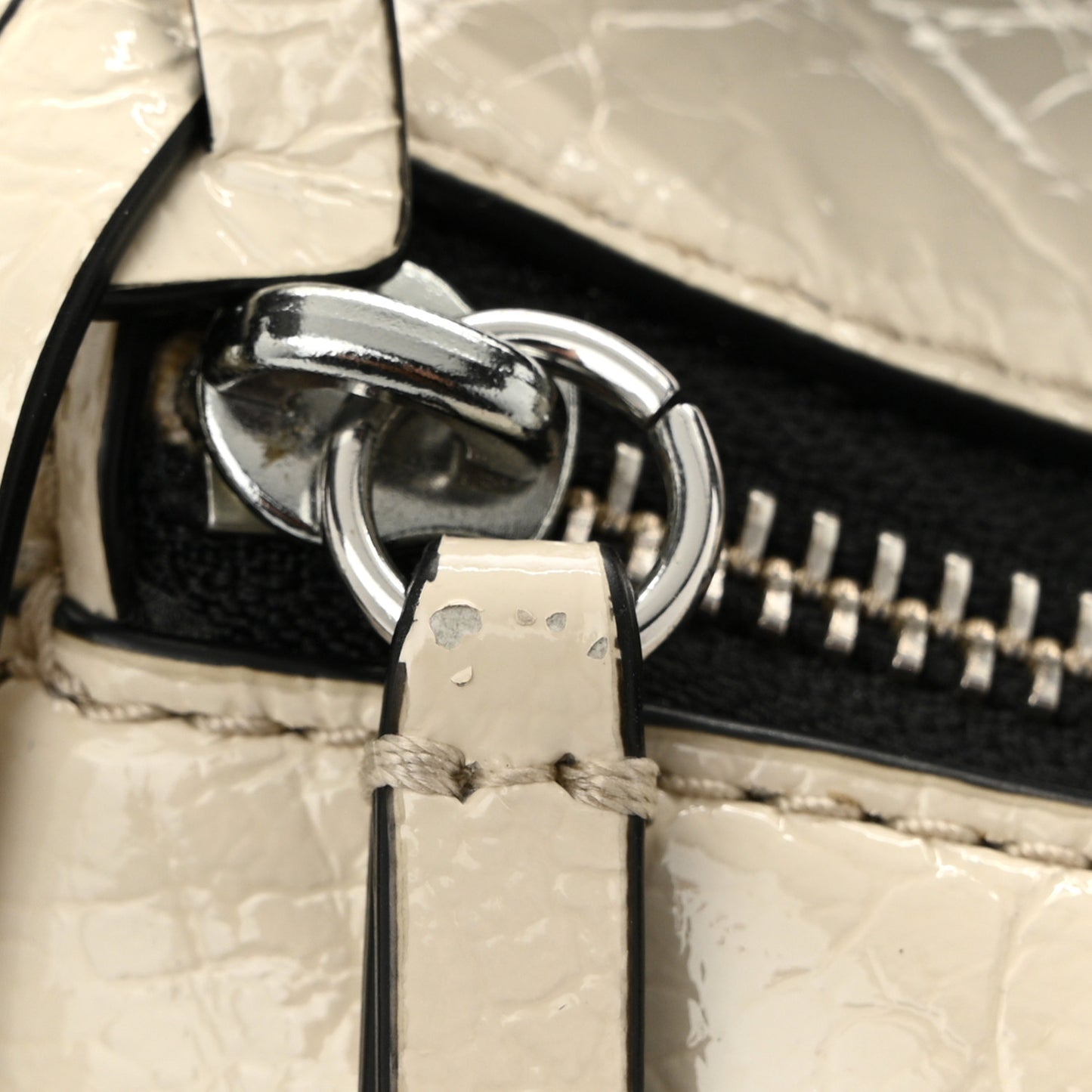 Patent Calfskin Soft Box 23 Shoulder Bag Ivory