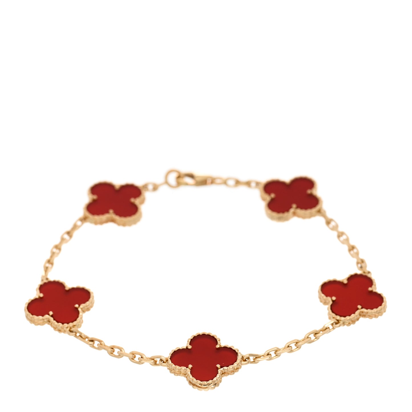 18K Yellow Gold Carnelian 5 Motifs Vintage Alhambra Bracelet