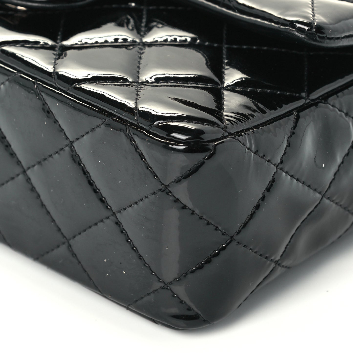 Patent Calfskin Quilted Mini Rectangular Flap Black