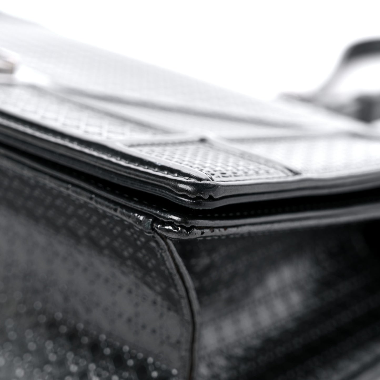Metallic Patent Micro-Cannage Medium Diorama Flap Bag Onyx Black