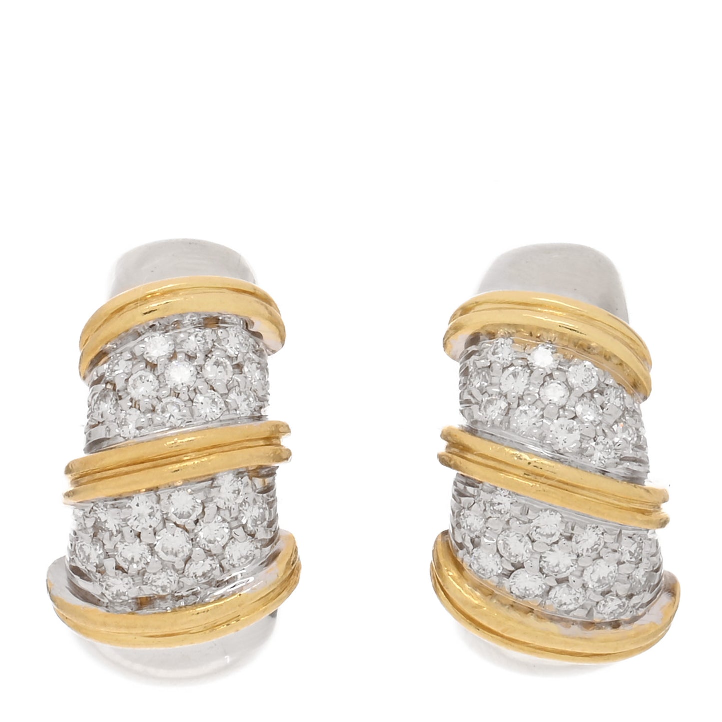 18K Yellow White Gold Diamond Nabucco Hoop Earrings