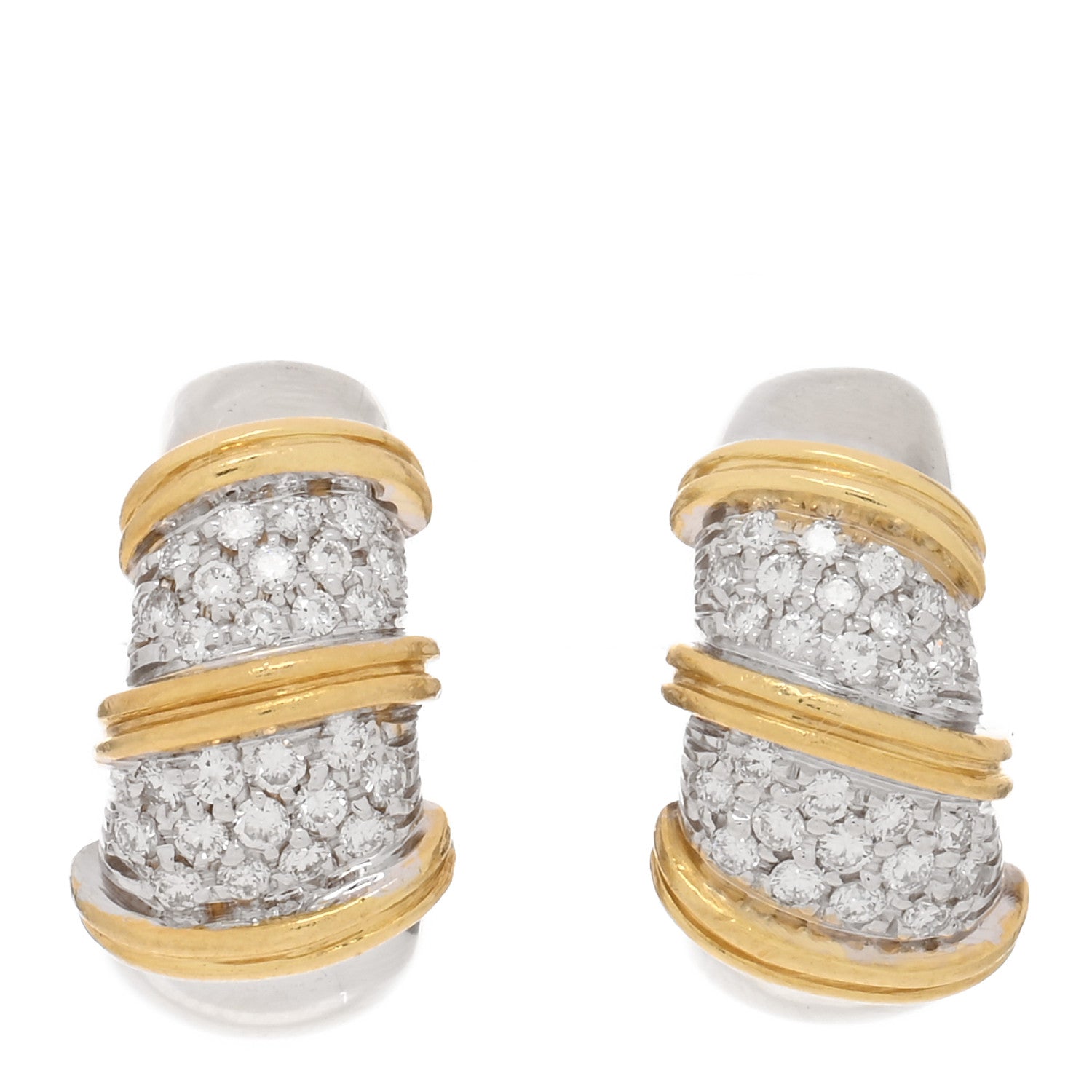 Roberto Coin 18K Yellow White Gold Diamond Nabucco Hoop Earrings 1 of 4