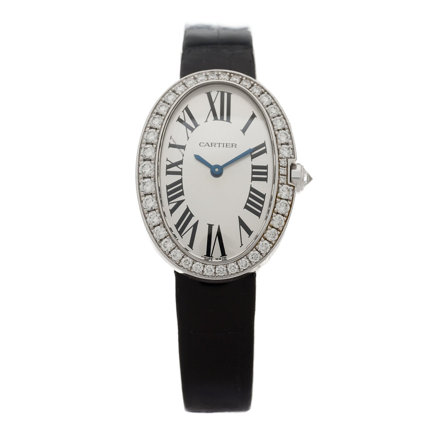 18K White Gold Alligator Diamond Bezel 24mm Baignoire Quartz Watch