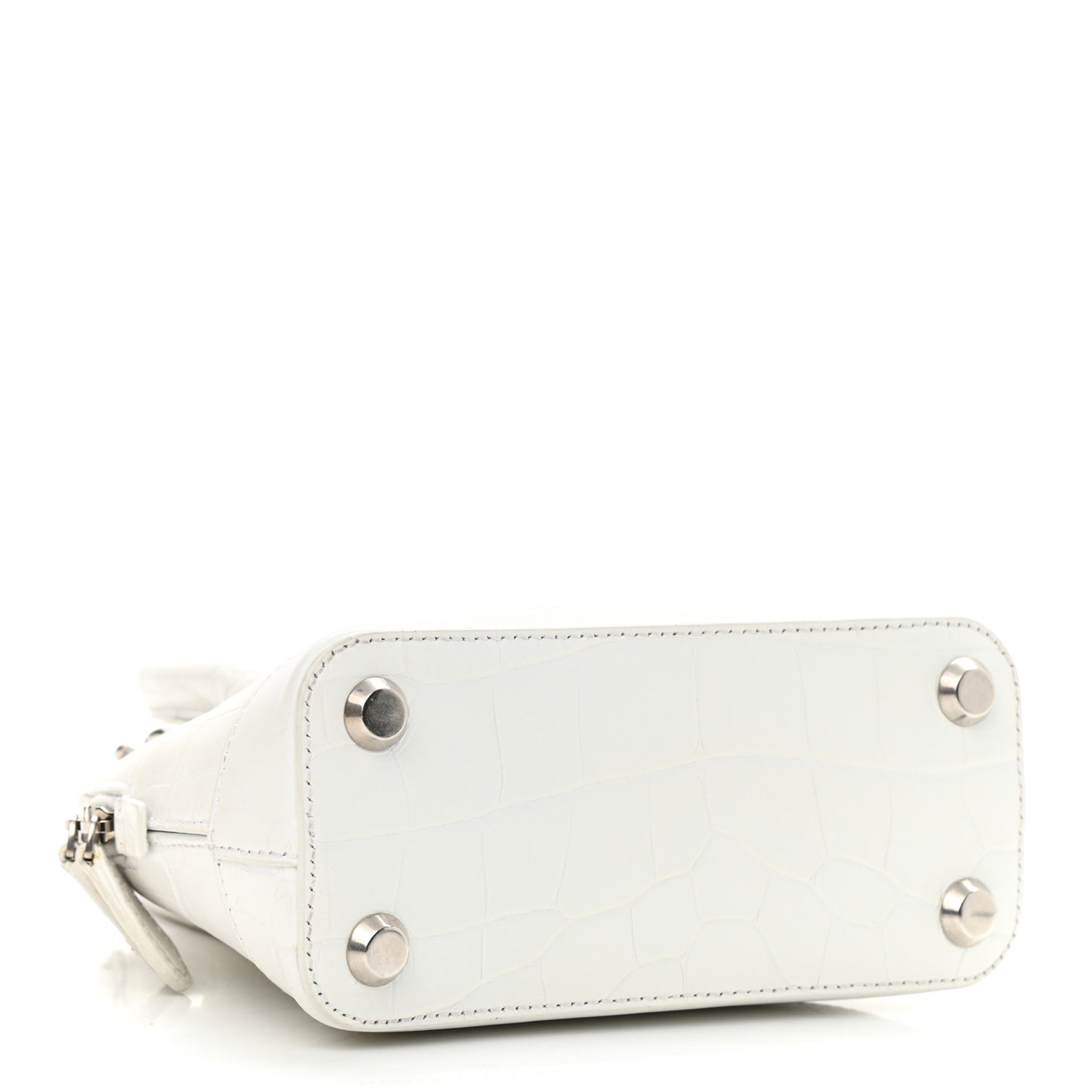 Calfskin Crocodile Embossed XXS Ville Top Handle Bag White Black