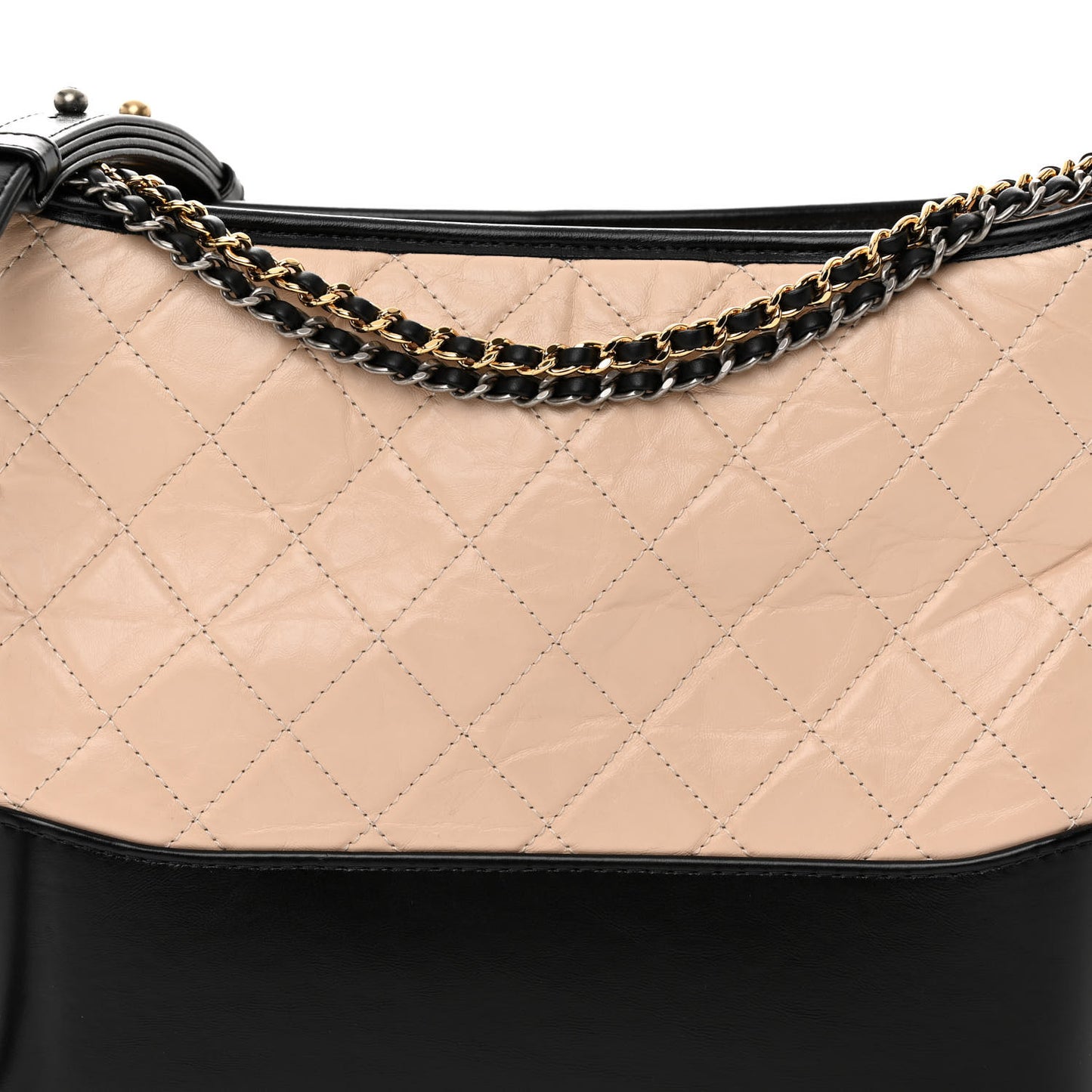 Aged Calfskin Quilted Medium Gabrielle Hobo Beige Black
