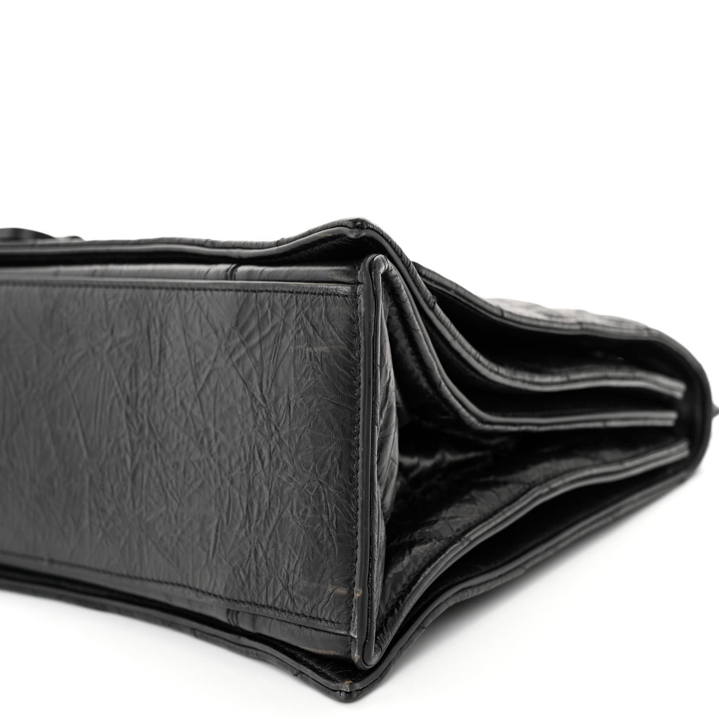 Crushed Calfskin Quilted Matte Black Hardware Large Crush Chain Bag Black