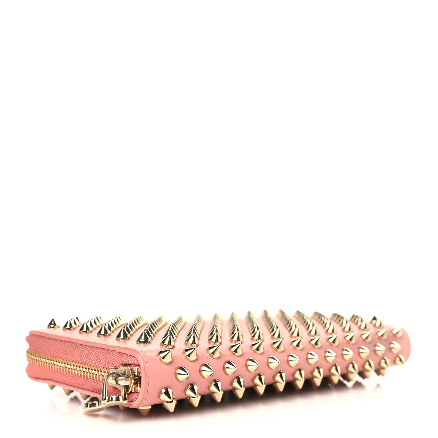 Calfskin Panettone Spiked Zip Around Wallet Pink