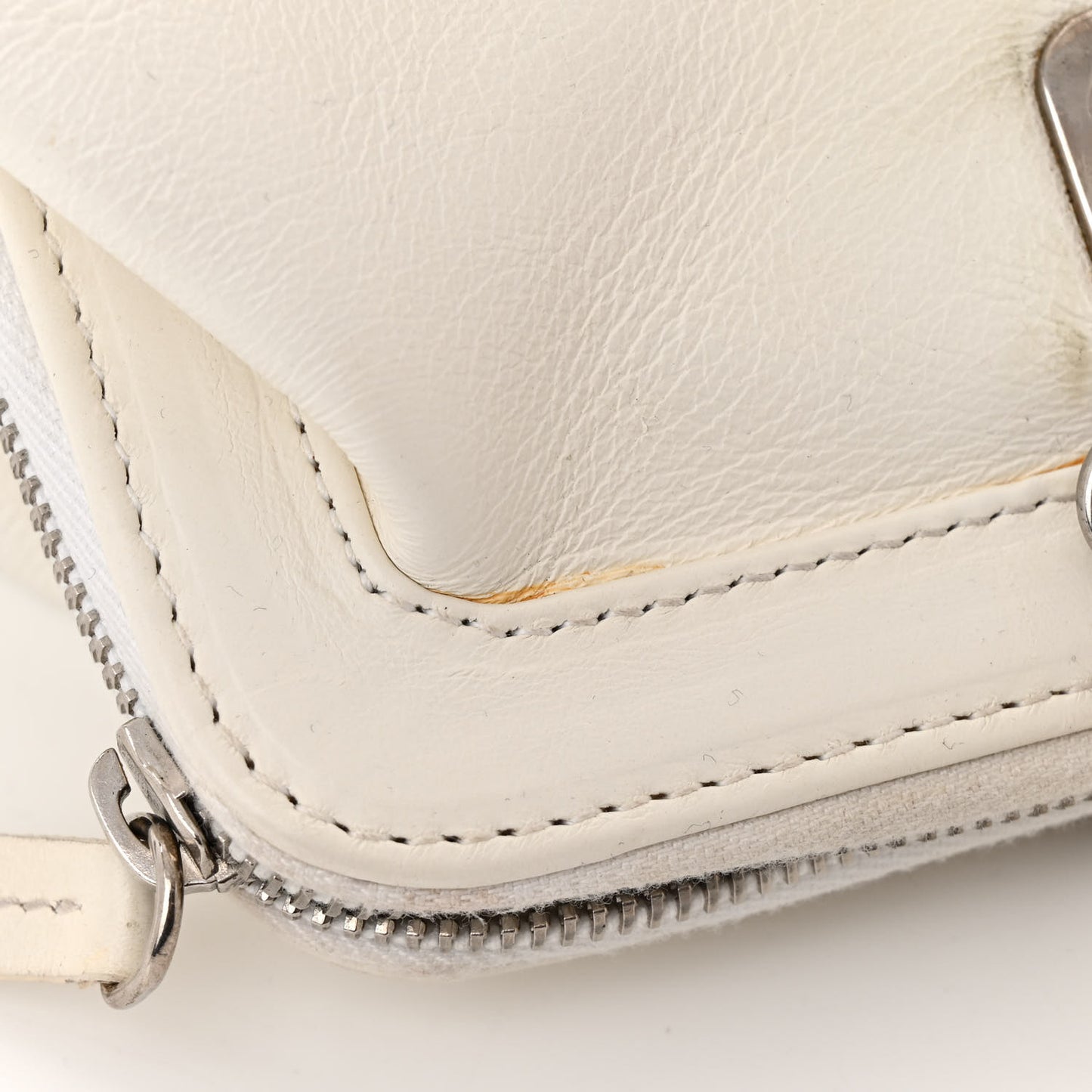 Calfskin Buckle Frame Satchel White