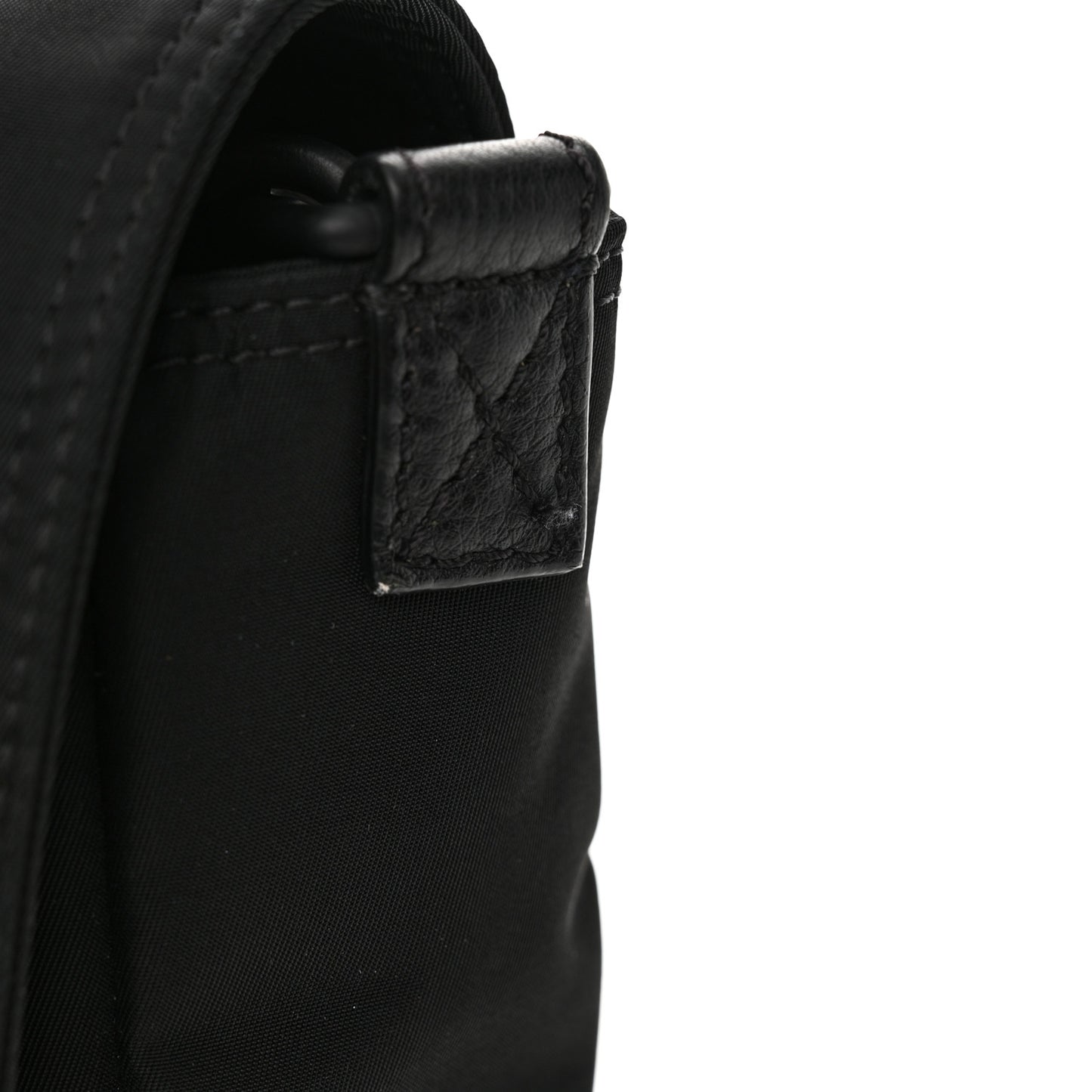 Econyl Nylon Cuoio Romano Monochrome Medium Baguette Messenger Bag Black
