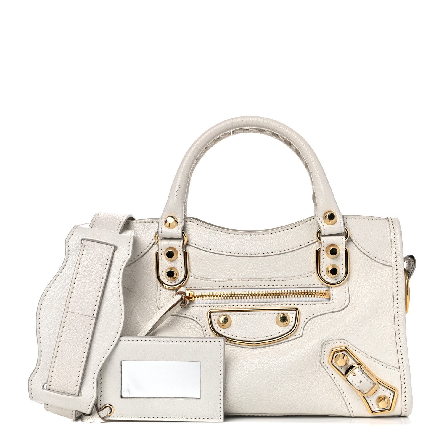Balenciaga Chevre Gold Metallic Edge Hardware Mini City White