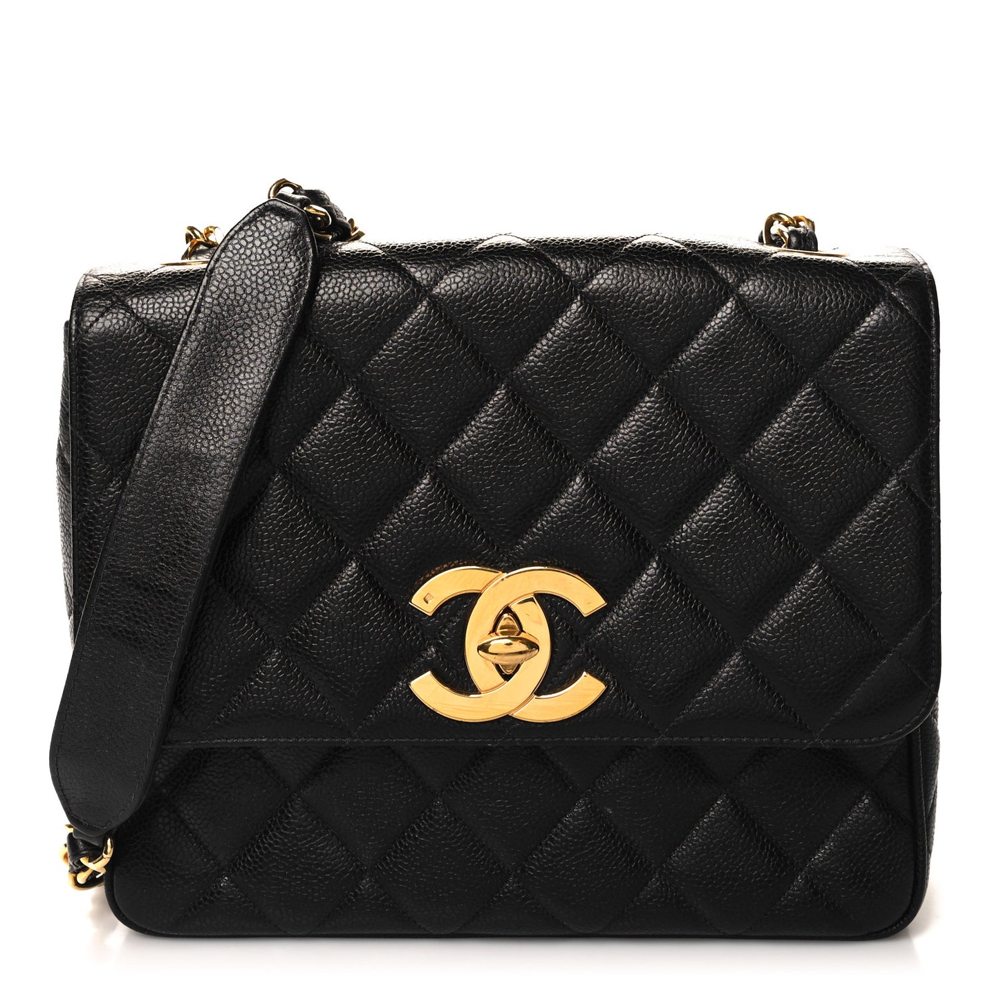 Caviar Quilted Jumbo Square Flap Black