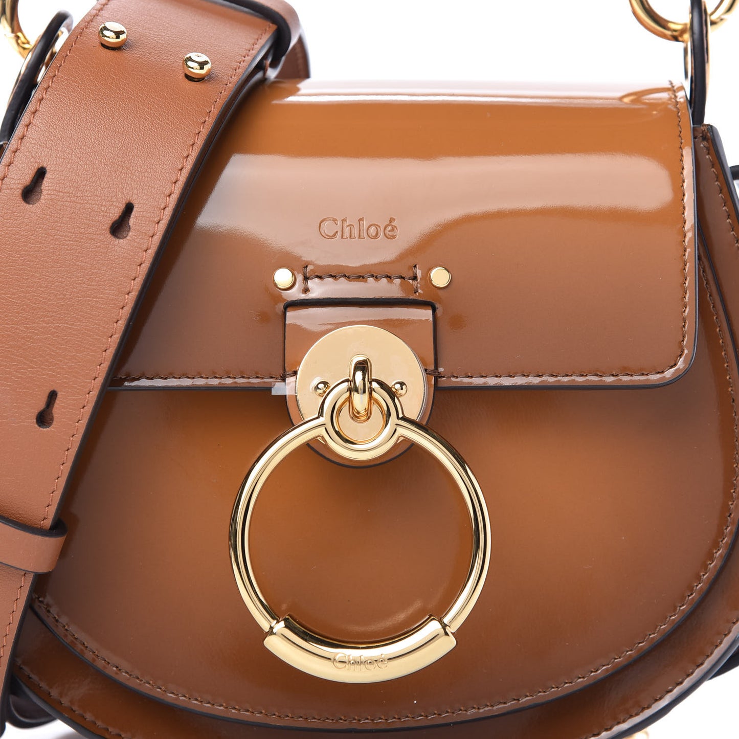 Patent Calfskin Small Tess Bag Caramel