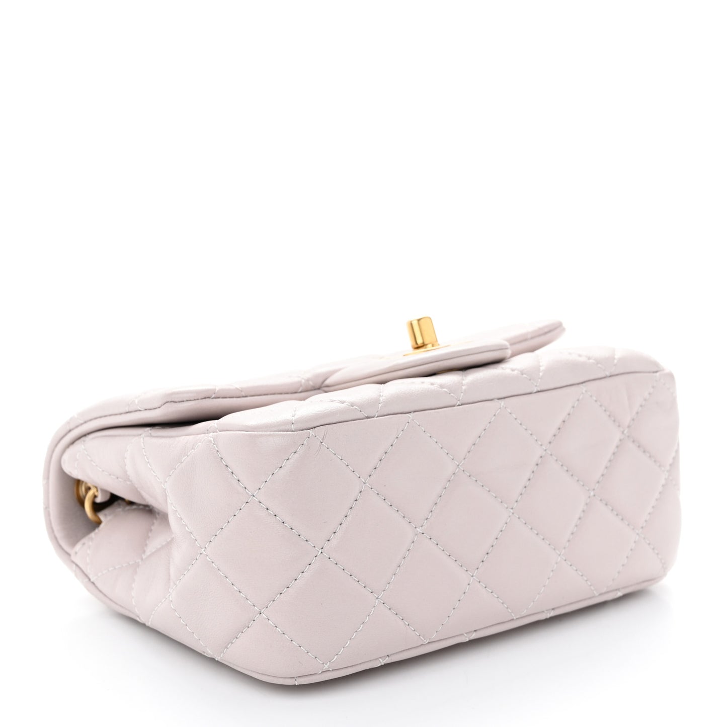 Lambskin Quilted Mini Pearl Crush Flap Light Purple