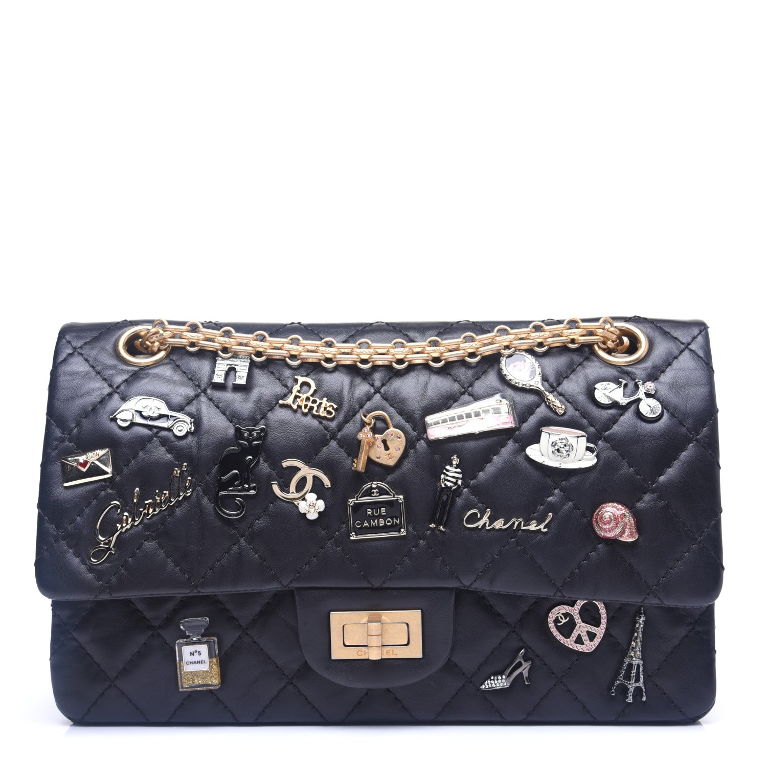 【ママン2121様】レ シーニュ ドゥ シャネル #997 Chanel Aged Calfskin Lucky Charms 2.55 Reissue 225 Flap Black