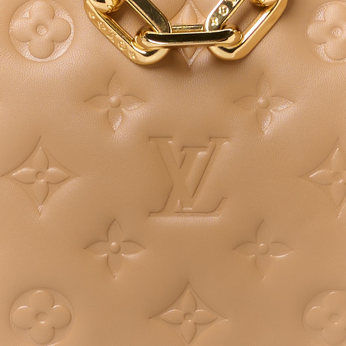 Lambskin Embossed Monogram Coussin PM Camel