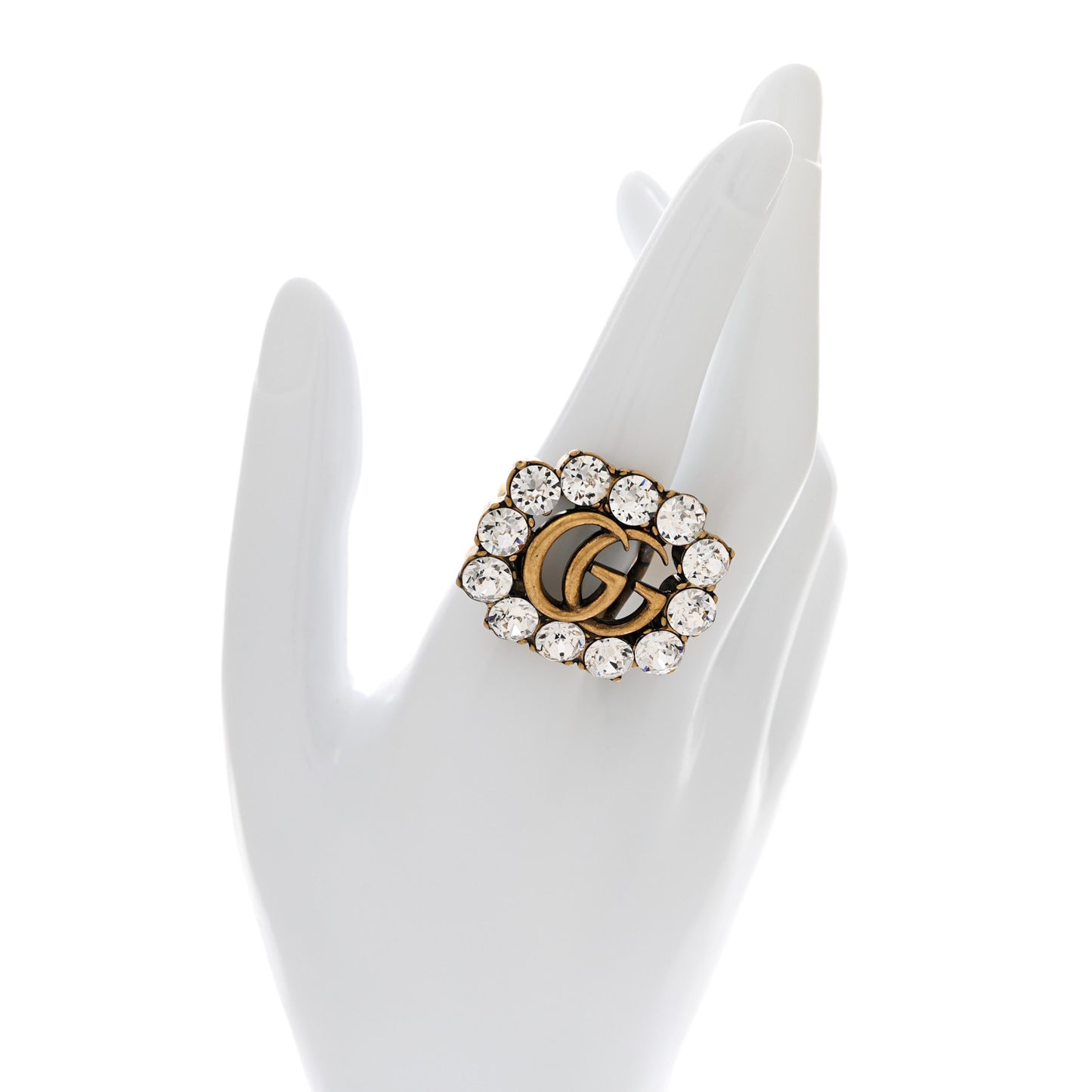 Metal Crystal Double G Ring 58 8.25 Aged Gold