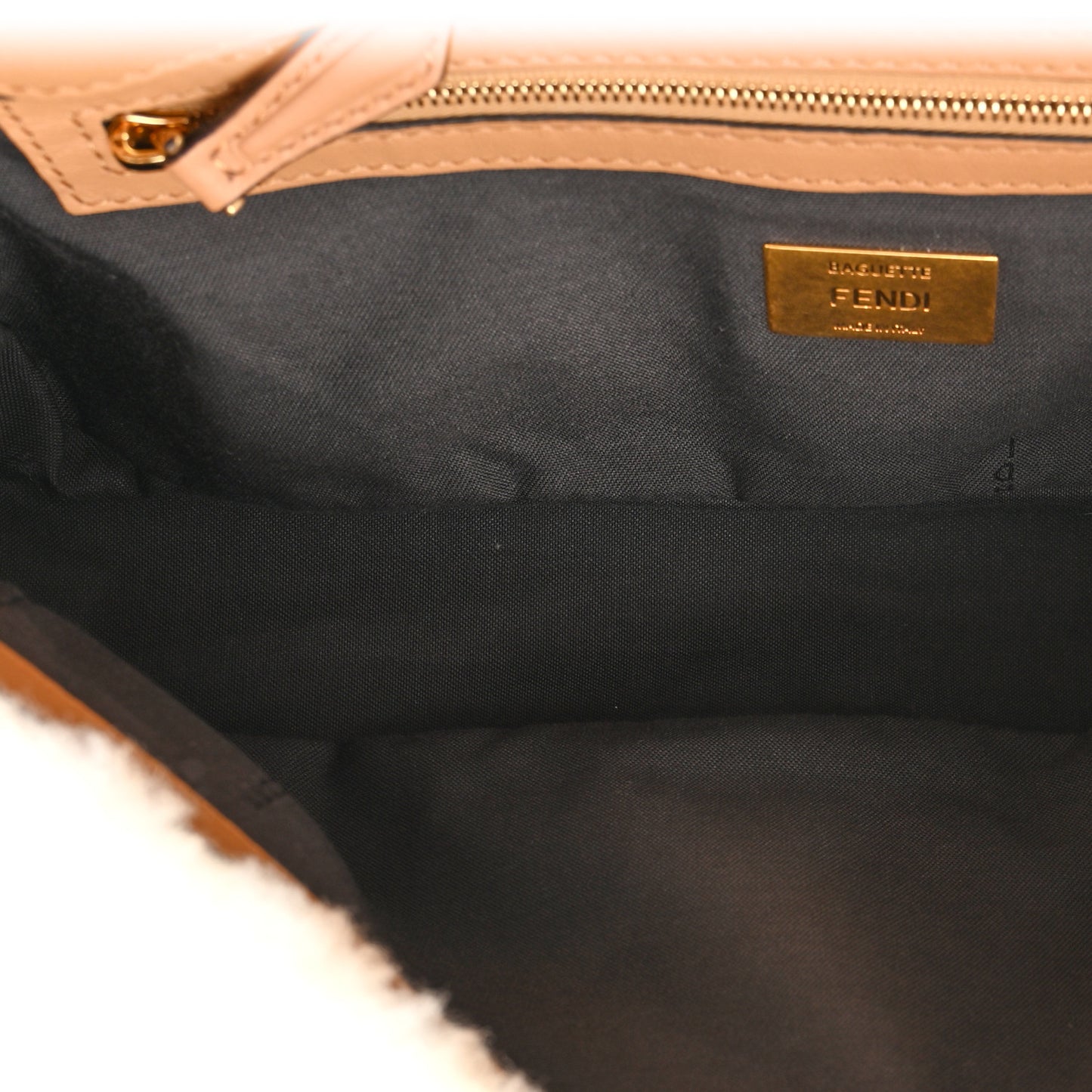 Shearling Vitello Dolce Macro FF 1974 Baguette White Ice Cuoio Miele Scuro