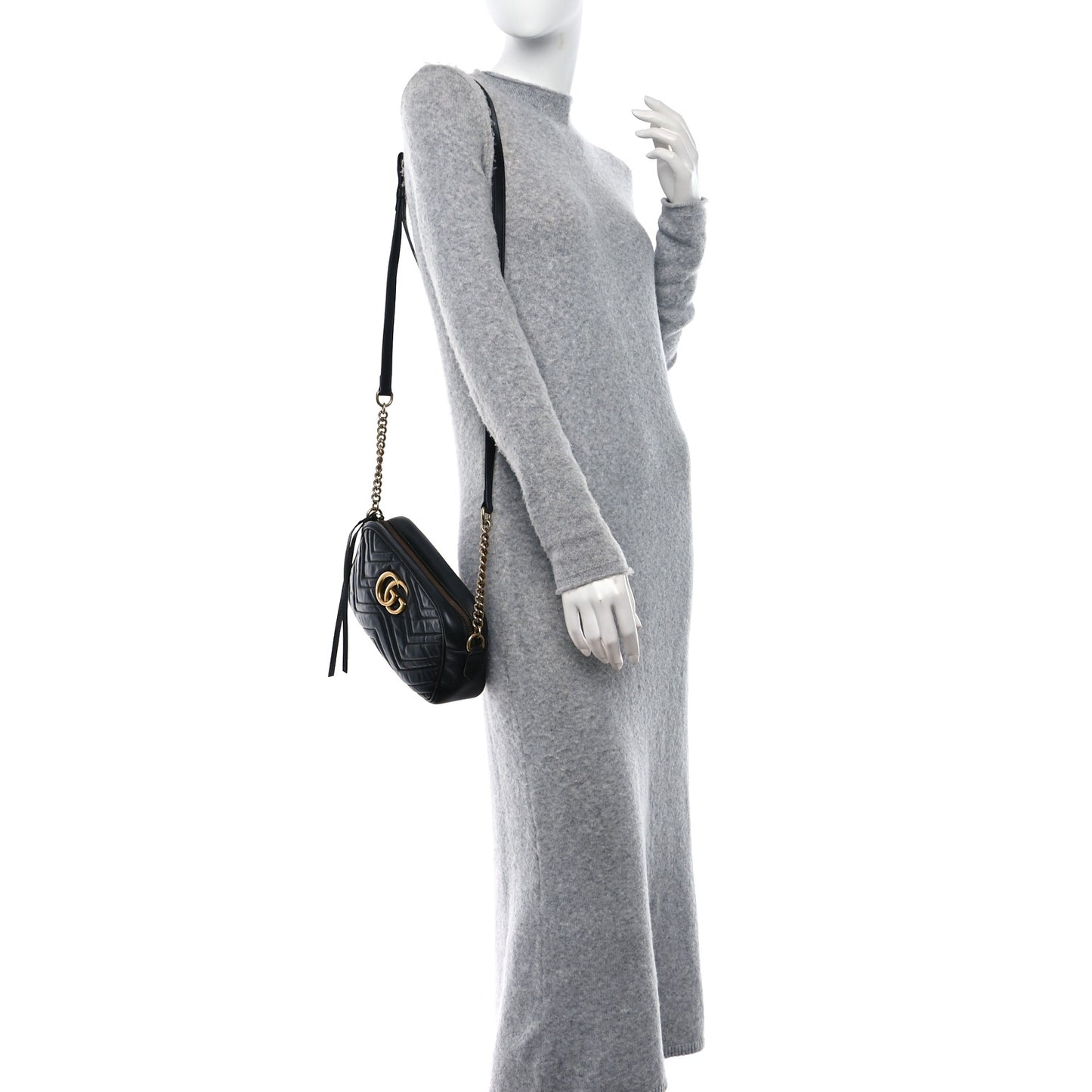 Calfskin Matelasse Small GG Marmont Chain Shoulder Bag Black