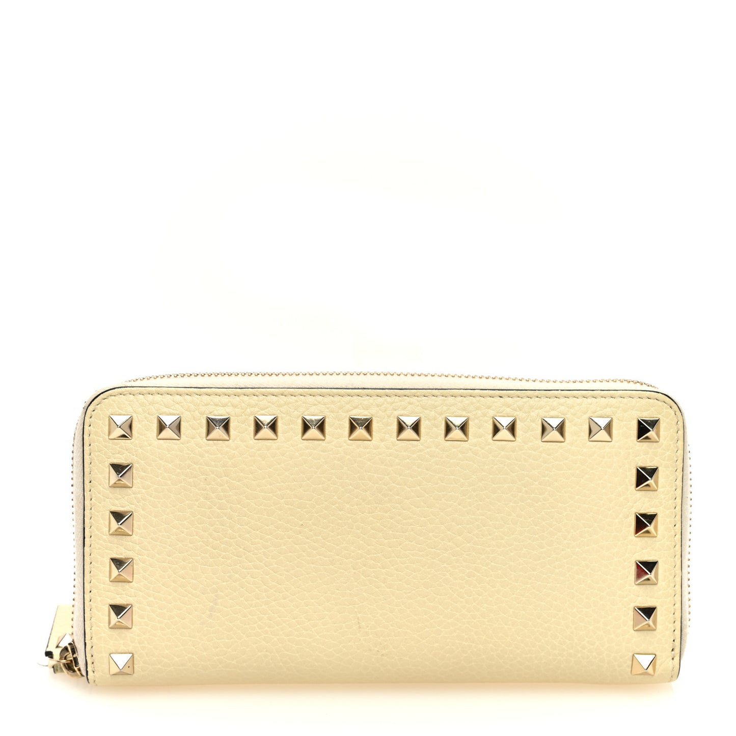 Pebbled Calfskin Rockstud Zip Around Wallet Ivory