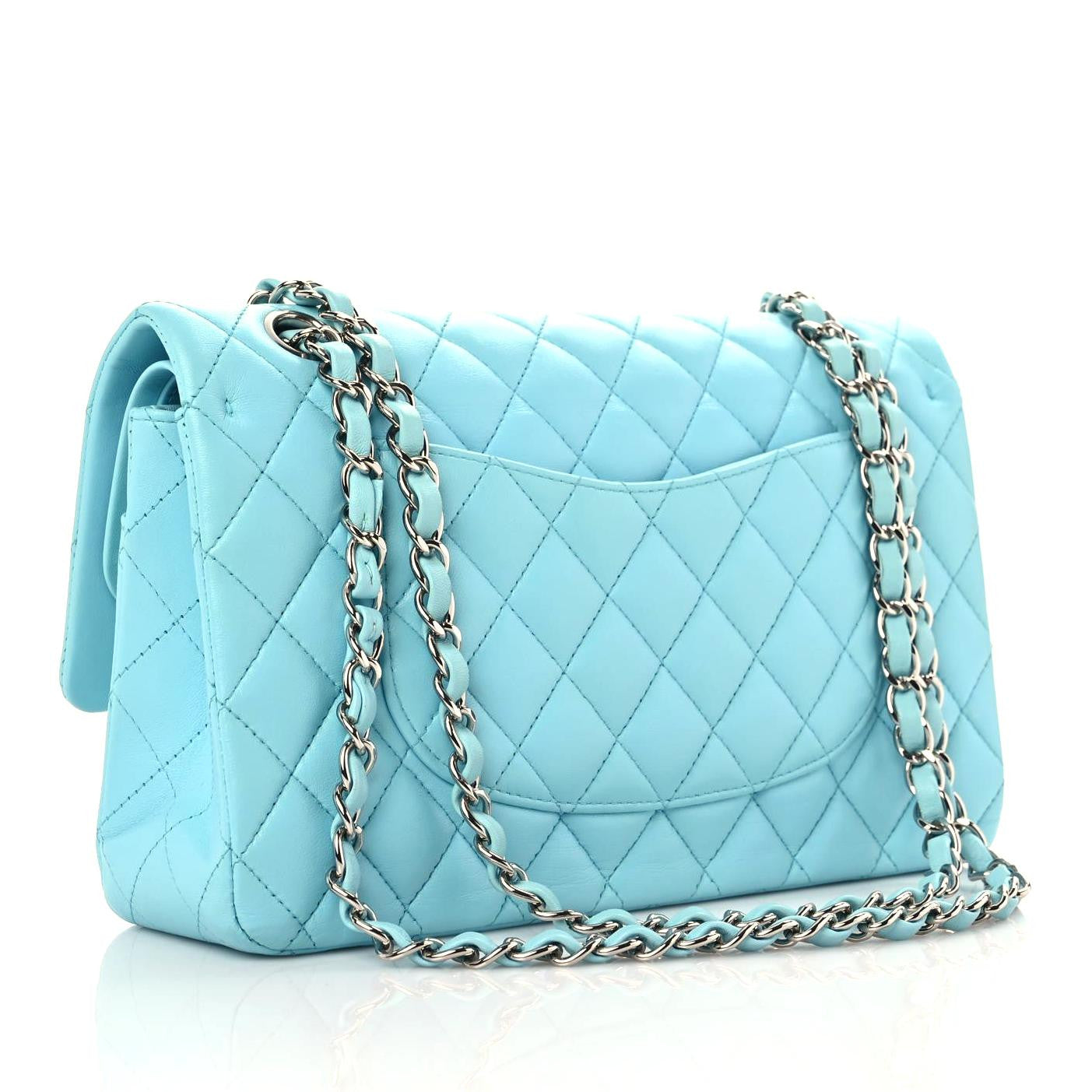 Chanel Lambskin Quilted Medium Double Flap Neon Blue 3 of 11