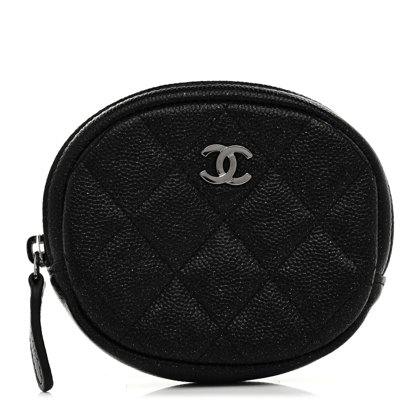 Iridescent Caviar Quilted Zip Around Classic Coin Purse Black