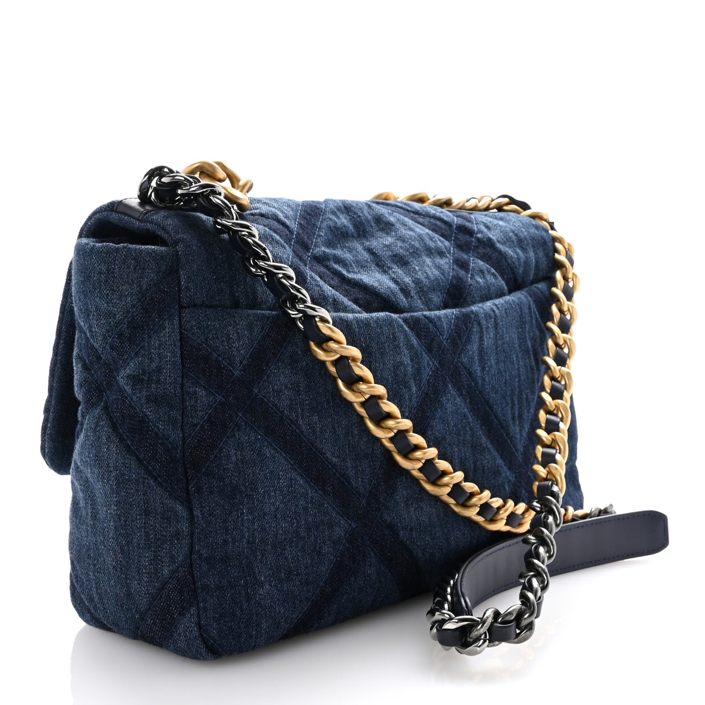Denim Quilted Large Chanel 19 Flap Blue