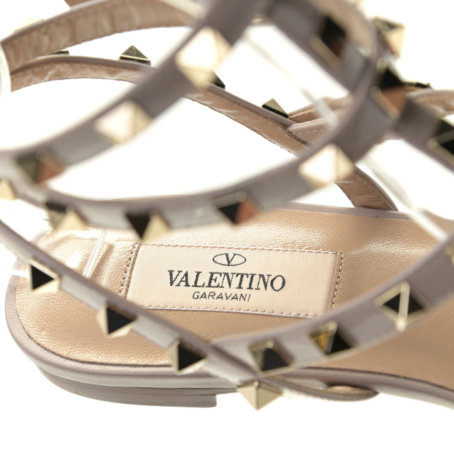 Valentino Garavani Calfskin Rockstud Ankle Wrap Flat Thong Sandals 37.5 Poudre 8 of 9