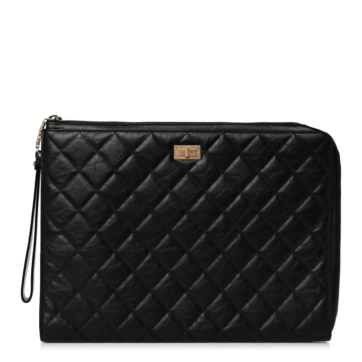Aged Calfskin Quilted 2.55 Reissue Pouch With Handle Black