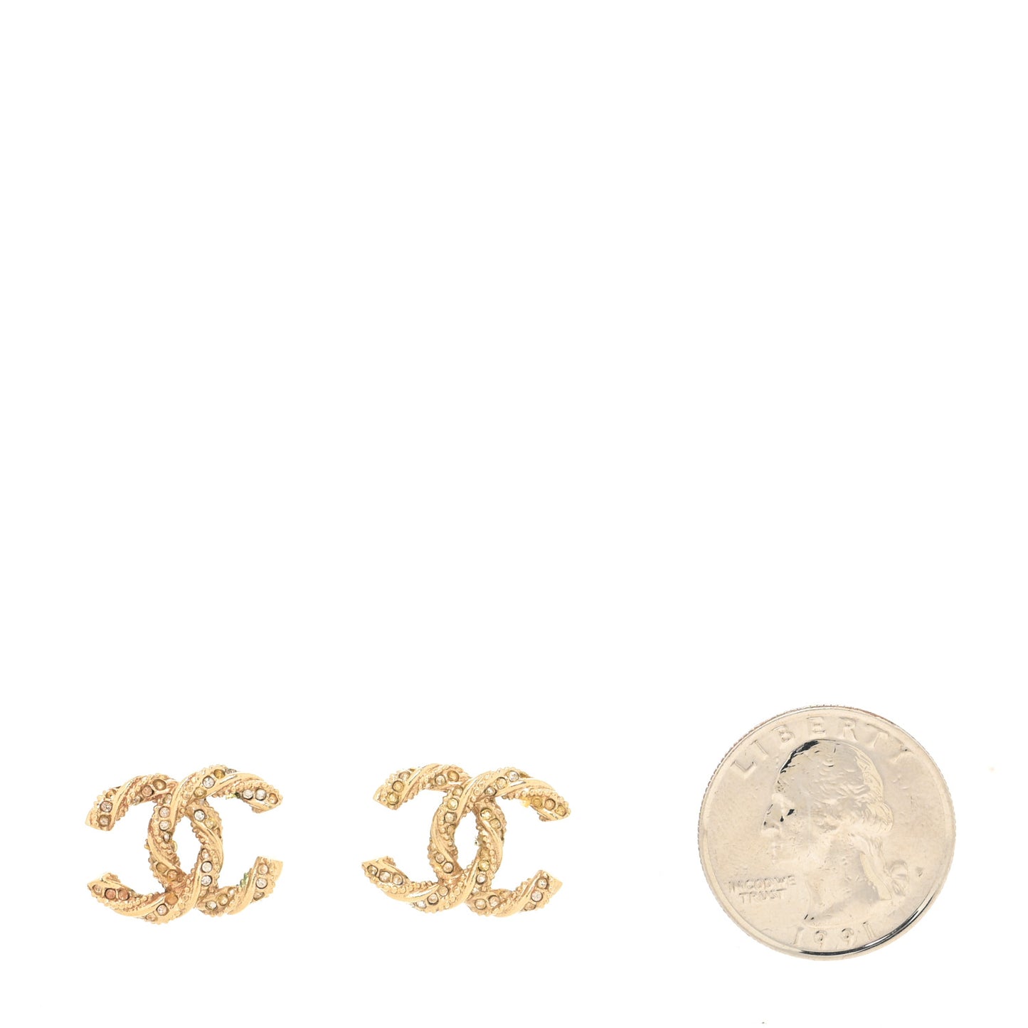 Crystal Twisted CC Earrings Gold