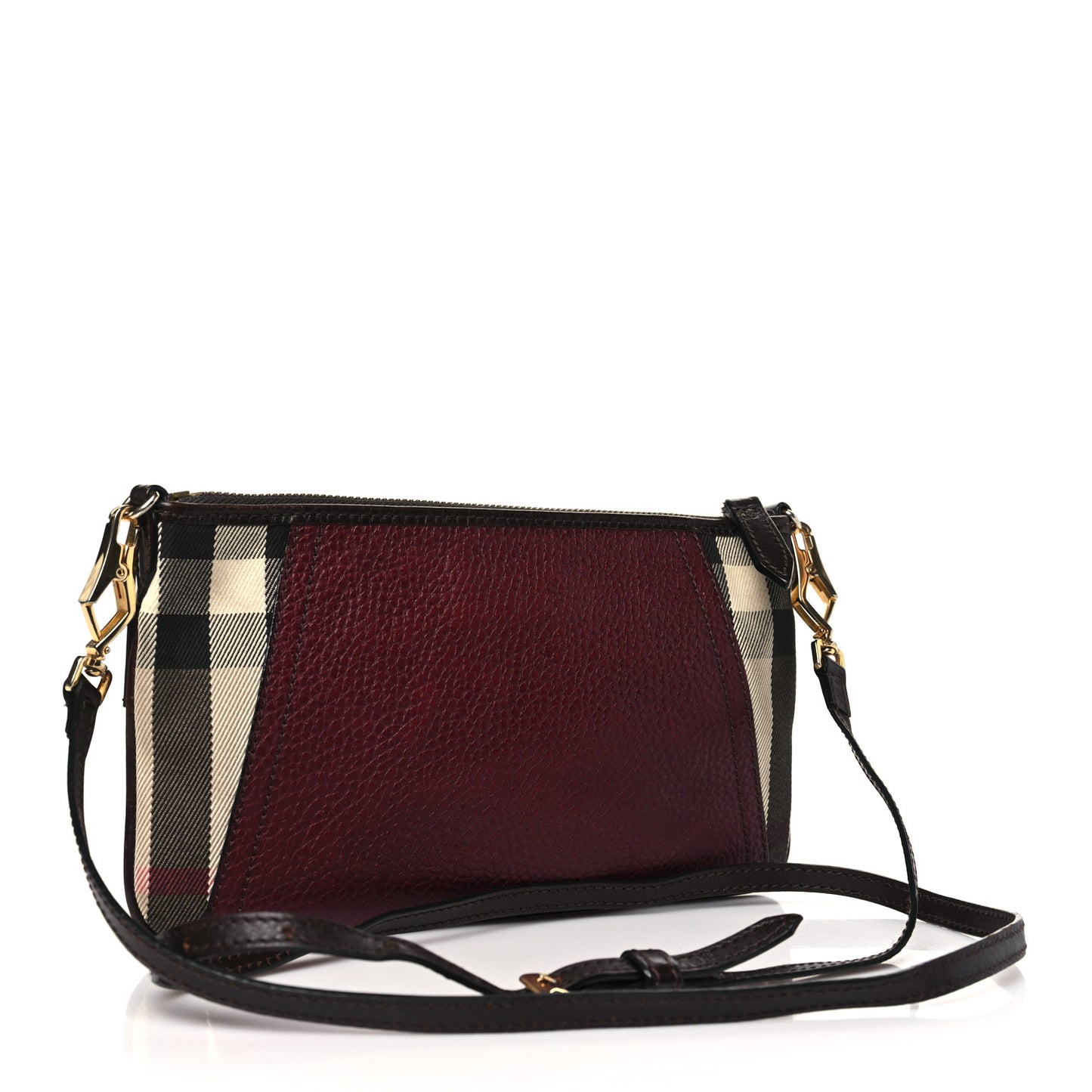 House Check Bridle Calfskin Peyton Crossbody Burgundy