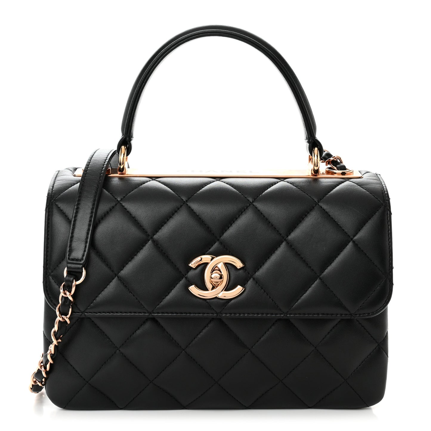 Lambskin Quilted Small Trendy CC Dual Handle Flap Bag Black