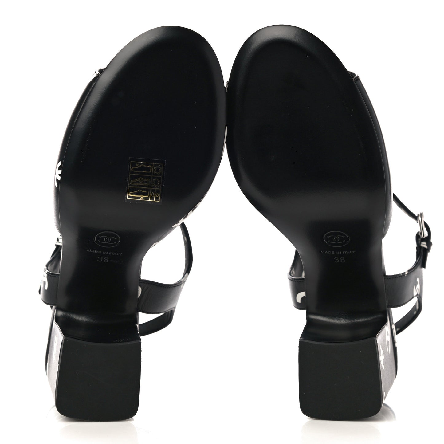 Printed Lambskin CC Sandals 38 Black