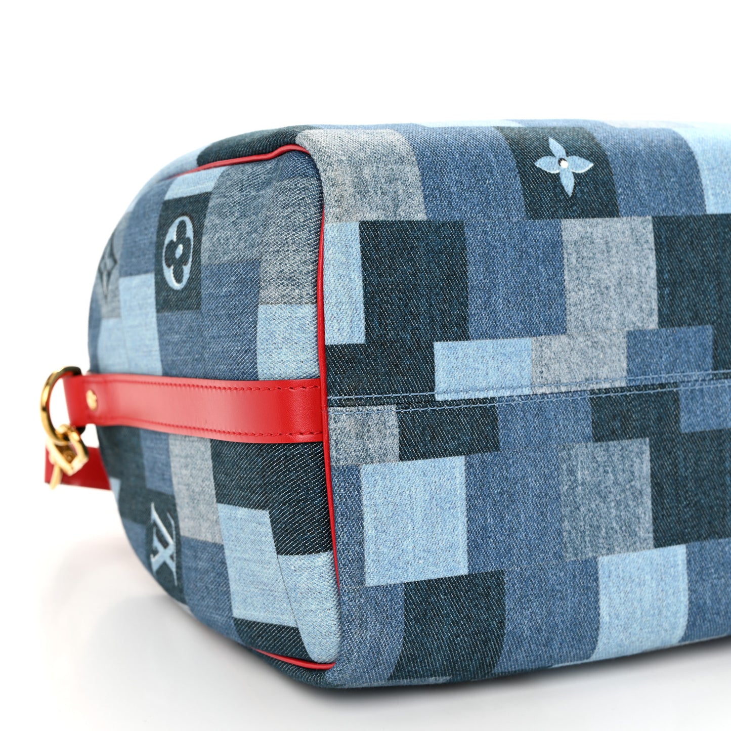 Denim Damier Monogram Patchwork Speedy Bandouliere 30 Blue Rouge