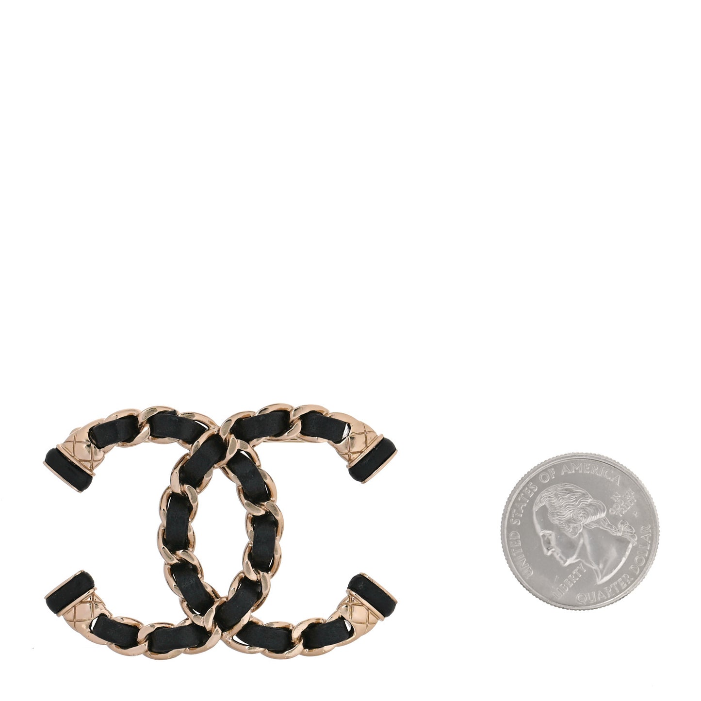 Lambskin Chain CC Brooch Black Gold