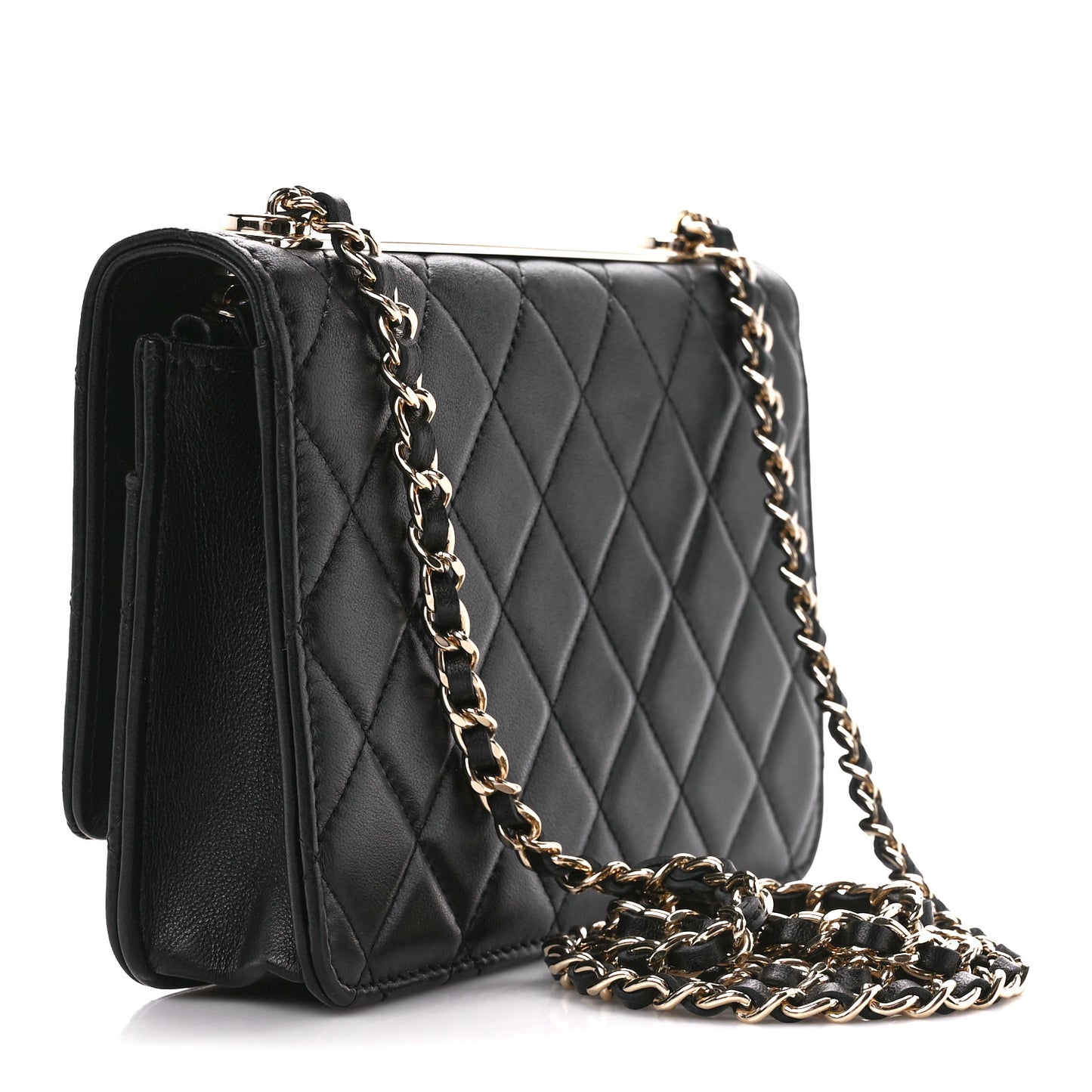 Lambskin Quilted Trendy CC Wallet On Chain WOC Black