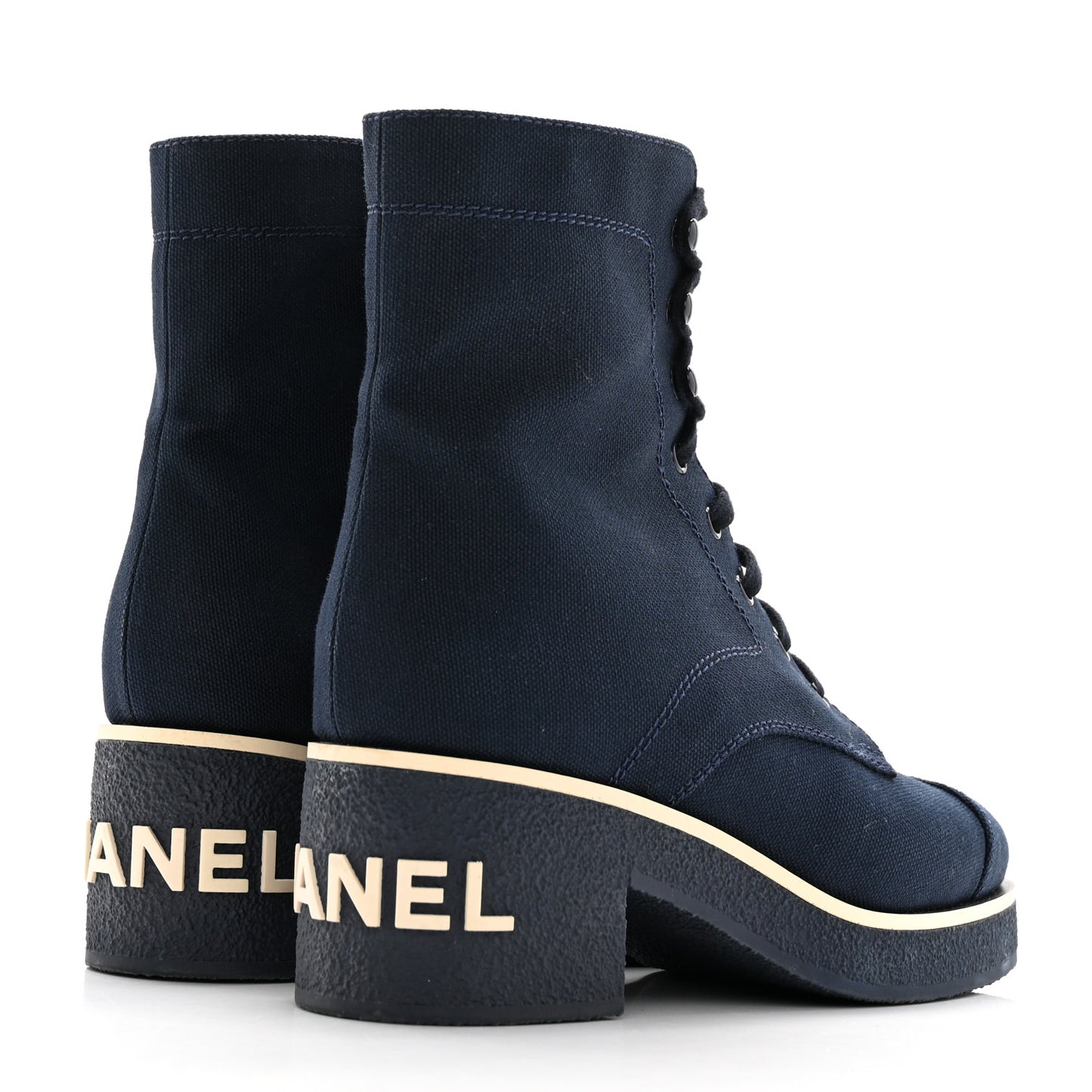 Fabric Lace Up Combat Boots 38 Navy Blue