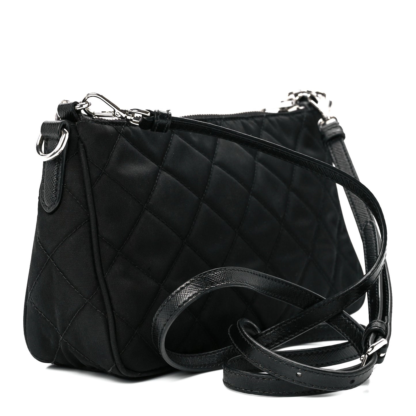 Nylon Tessuto Impuntu Quilted Crossbody Bag Black