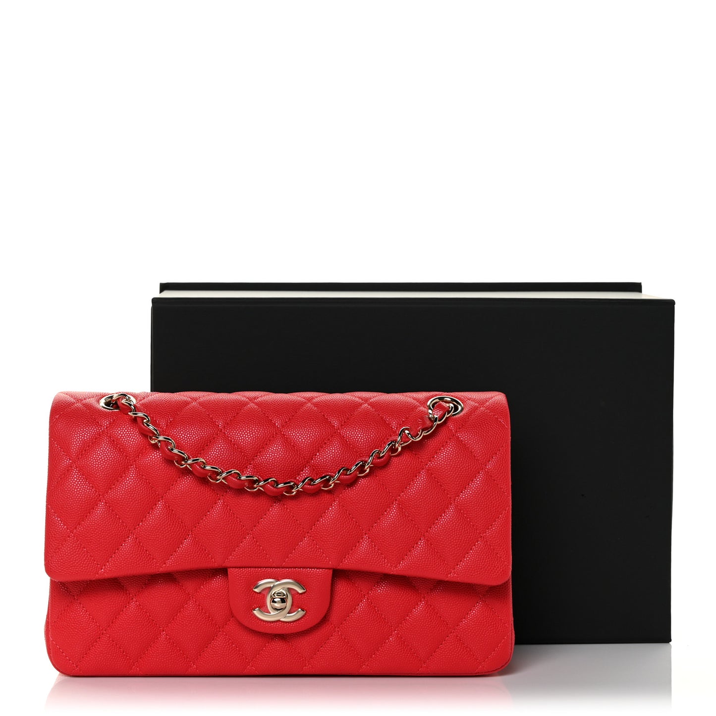 Caviar Quilted Medium Double Flap Red