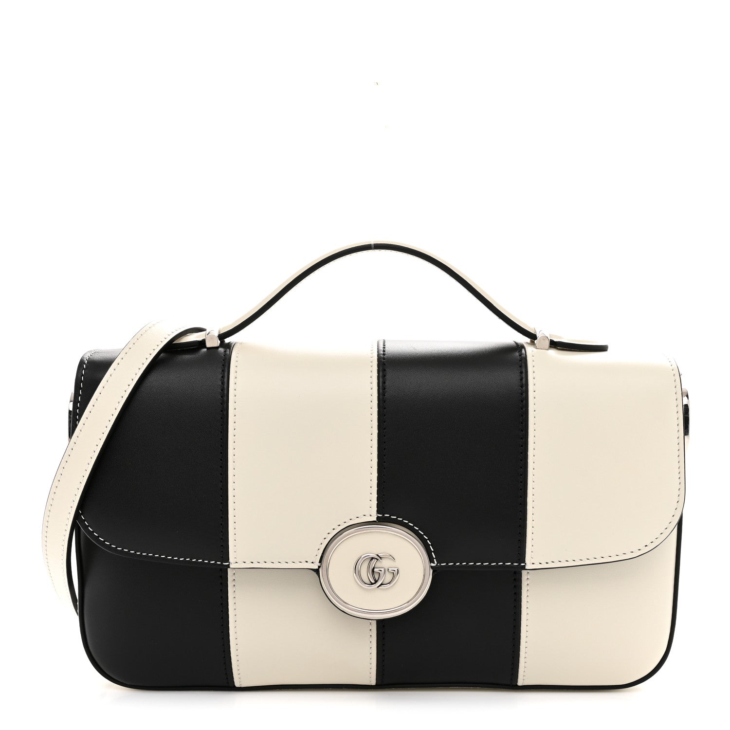 Gucci Senna Calfskin Lines Petite GG Top Handle Shoulder Bag Black