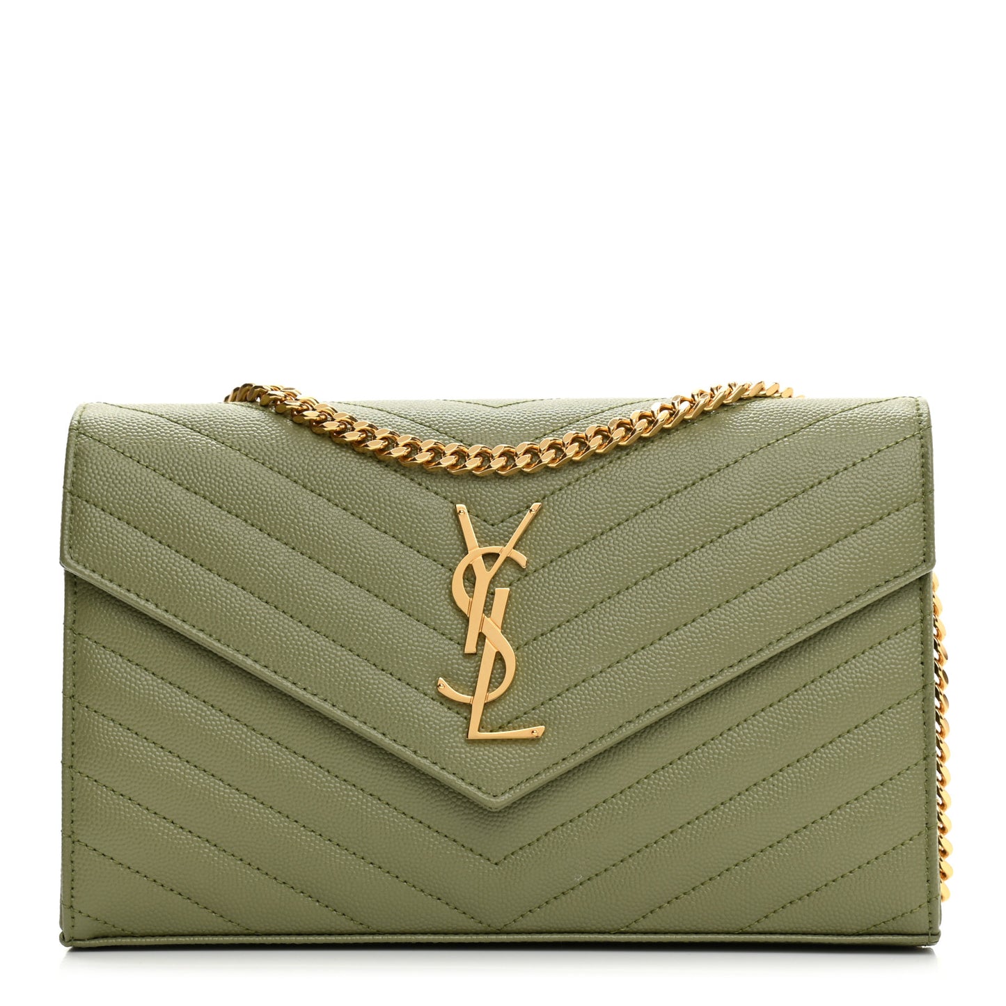 Grain De Poudre Matelasse Chevron Monogram Chain Wallet Pistachio