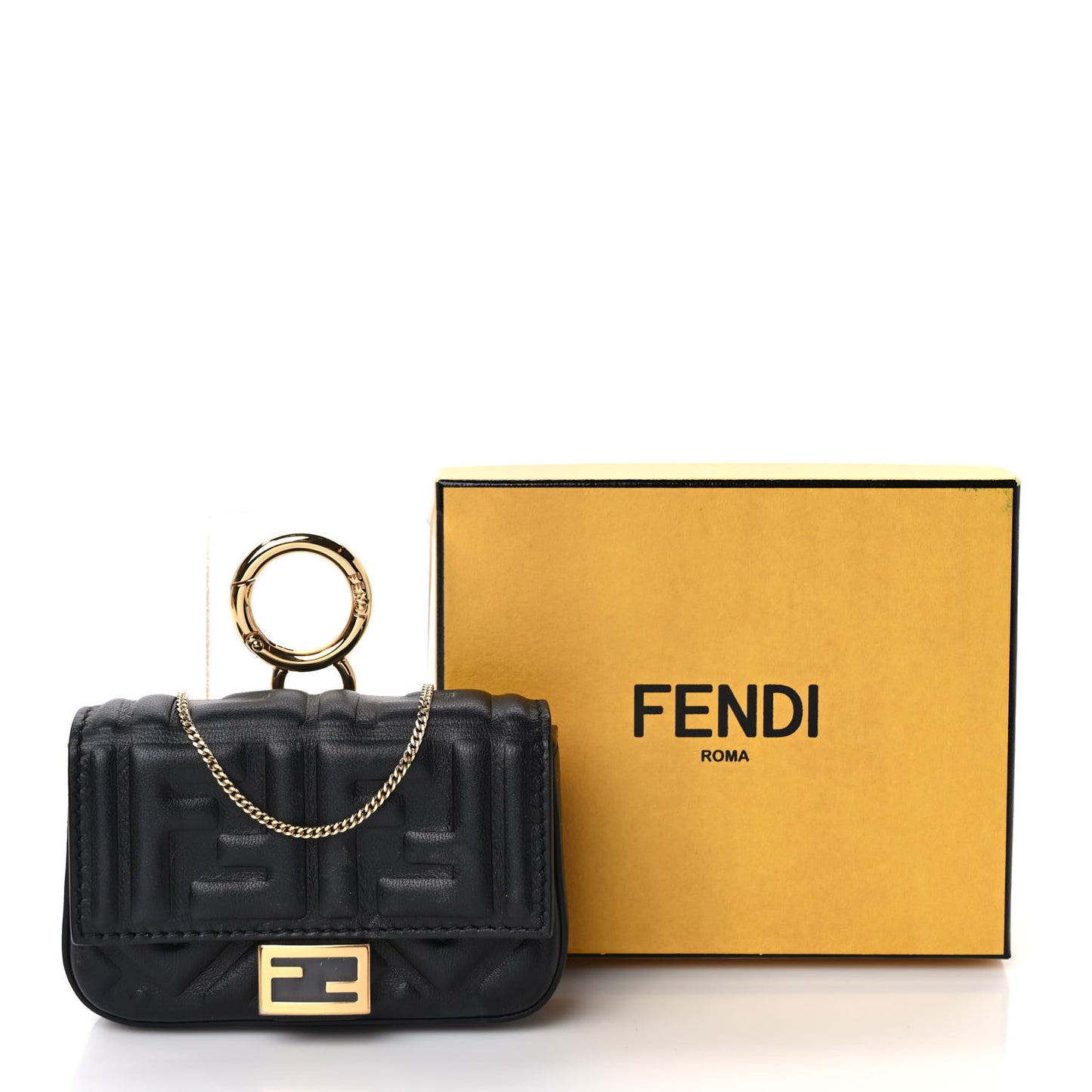 Nappa Matisse FF Embossed Nano Baguette Charm Black