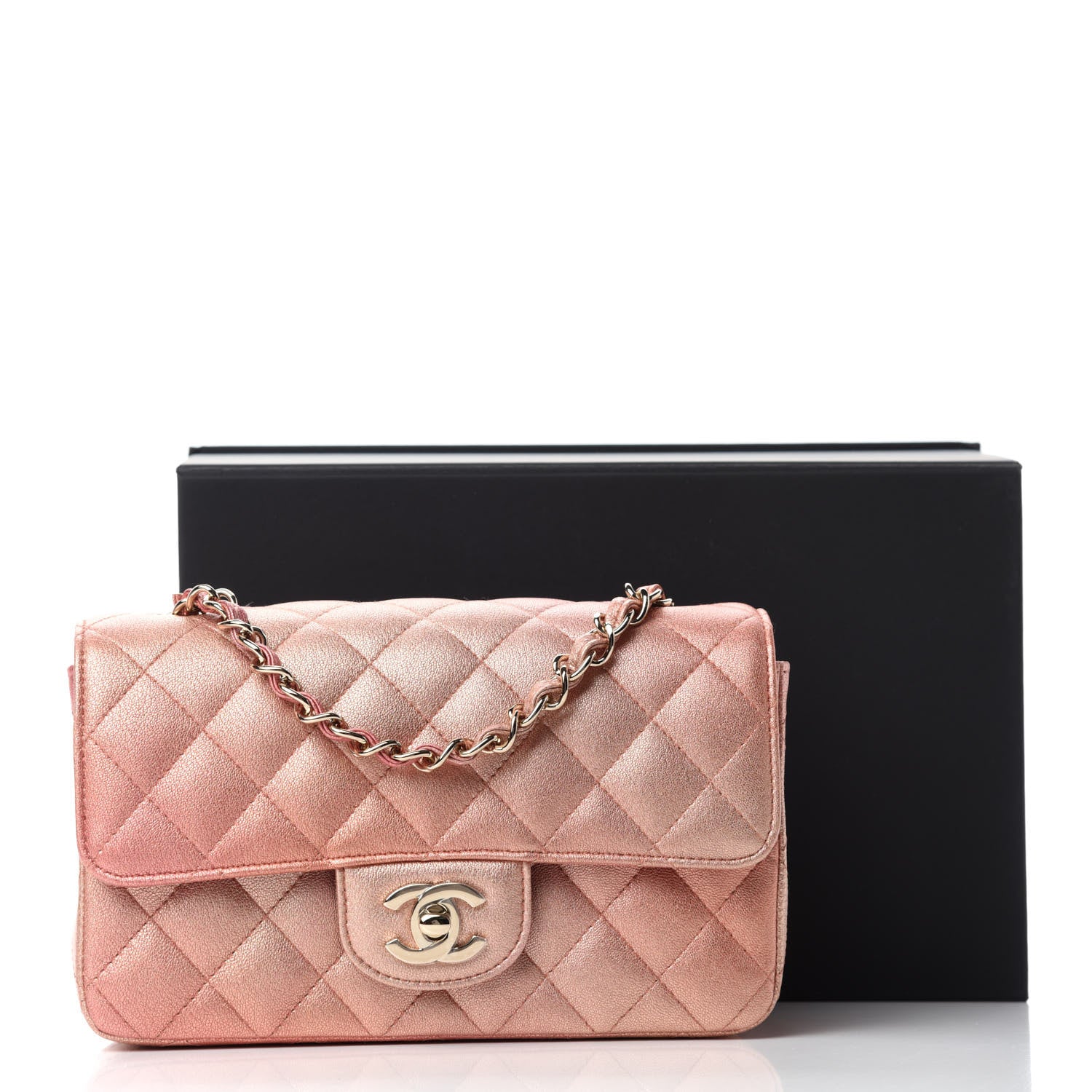 Chanel Metallic Lambskin Quilted Ombre Mini Rectangular Flap Pink 11 of 11