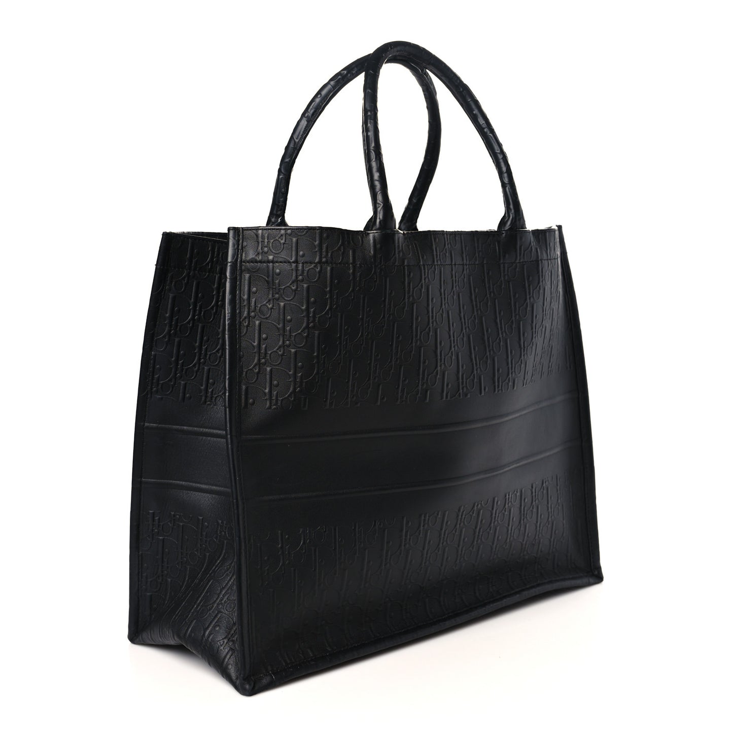 Oblique Calfskin Embossed Large Book Tote Black