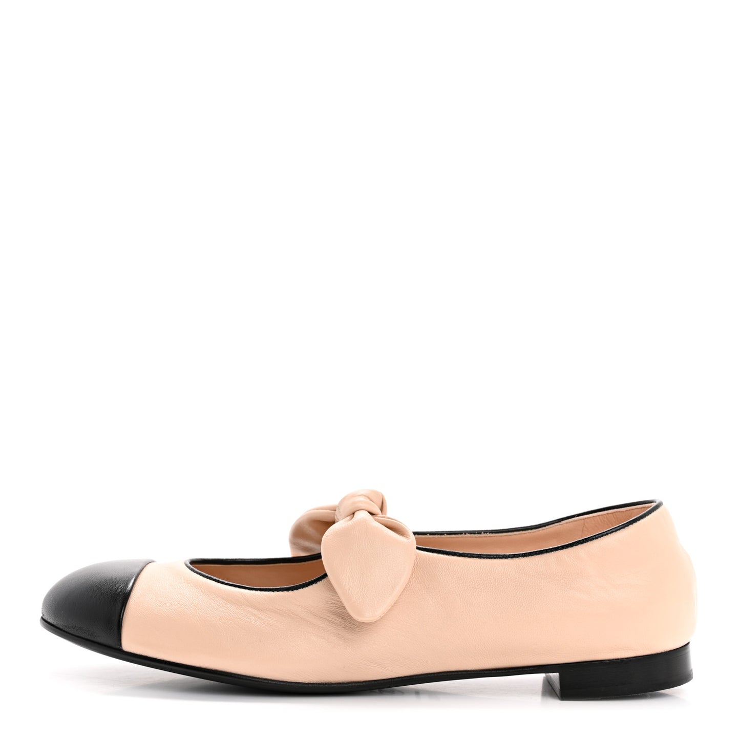 Lambskin Bow Mary Jane Flats 40.5 Beige Black