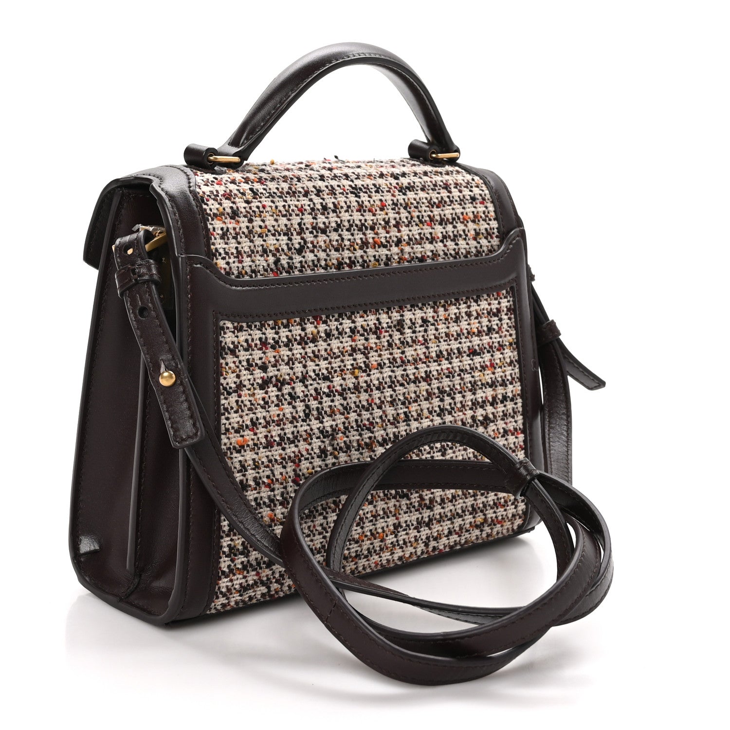 Saint Laurent Tweed Calfskin Mini Classic Monogram Cassandra Top Handle Umber 2 of 11