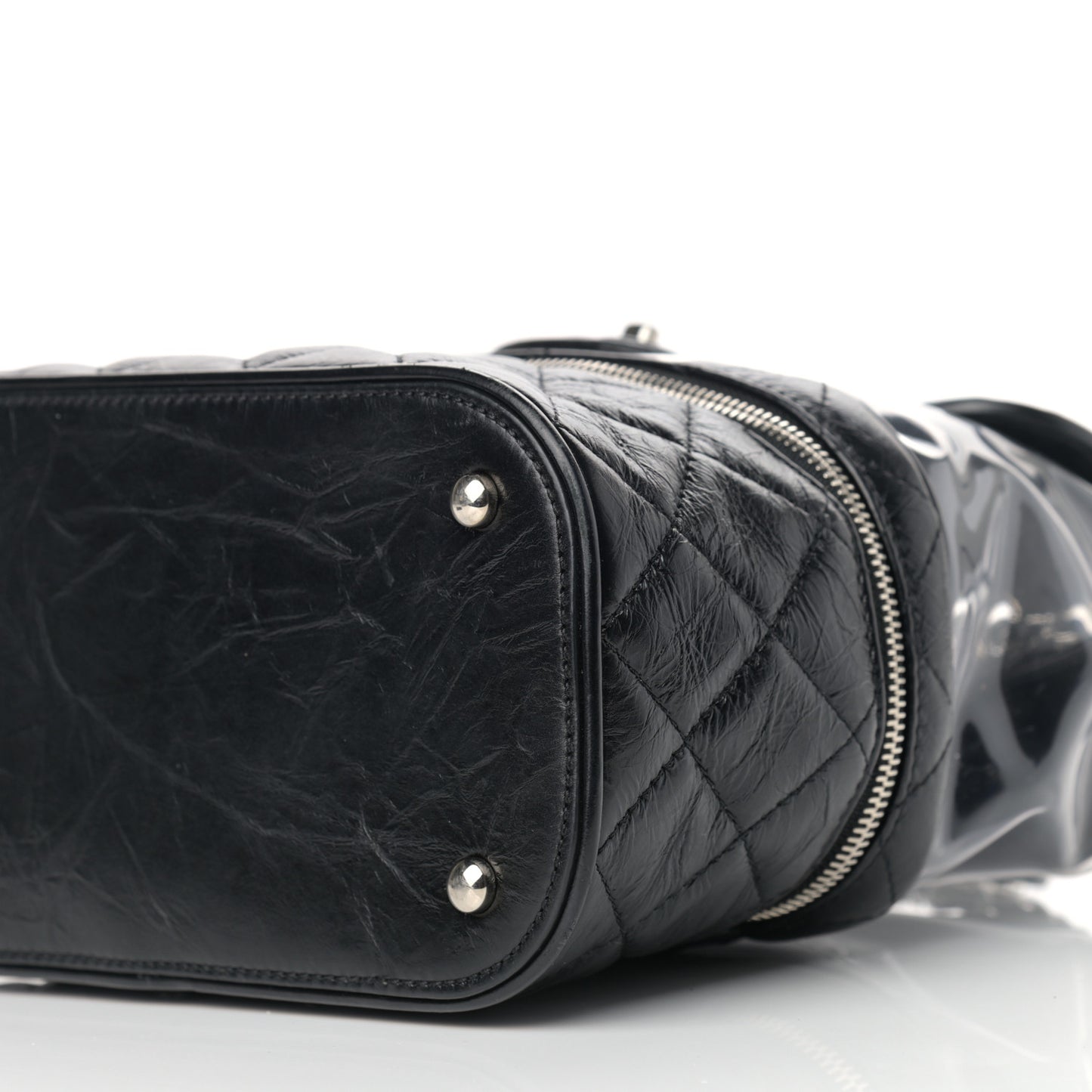 Crumpled Calfskin PVC Quilted Flap Black