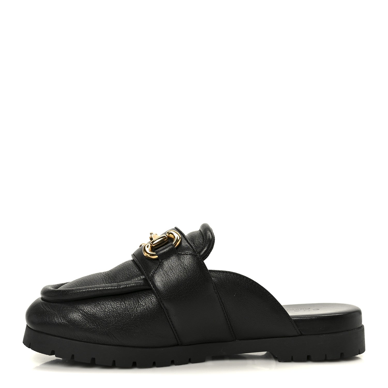 Gucci Goatskin Auroville Horsebit Mules 37.5 Black 1861718