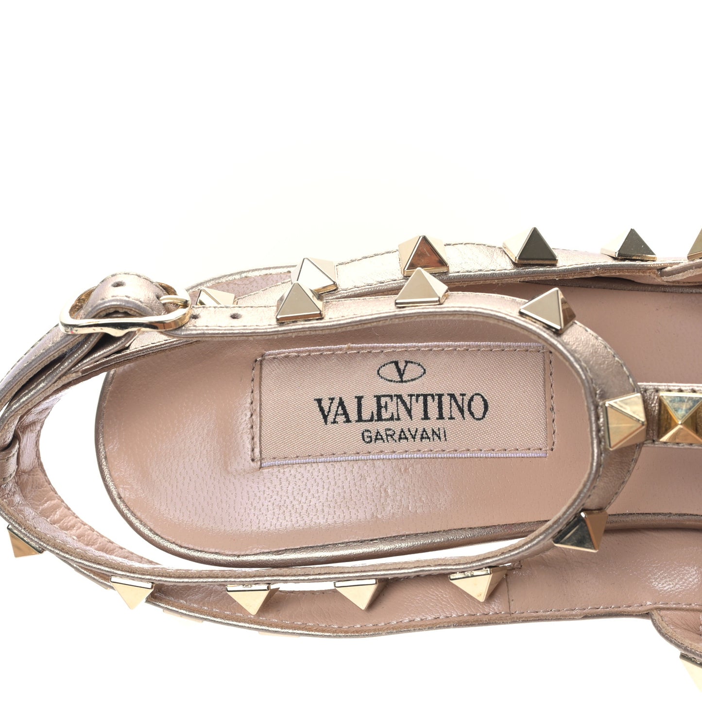 Metallic Pebbled Calfskin Rockstud Ankle Strap 100mm Pumps 39.5 Skin
