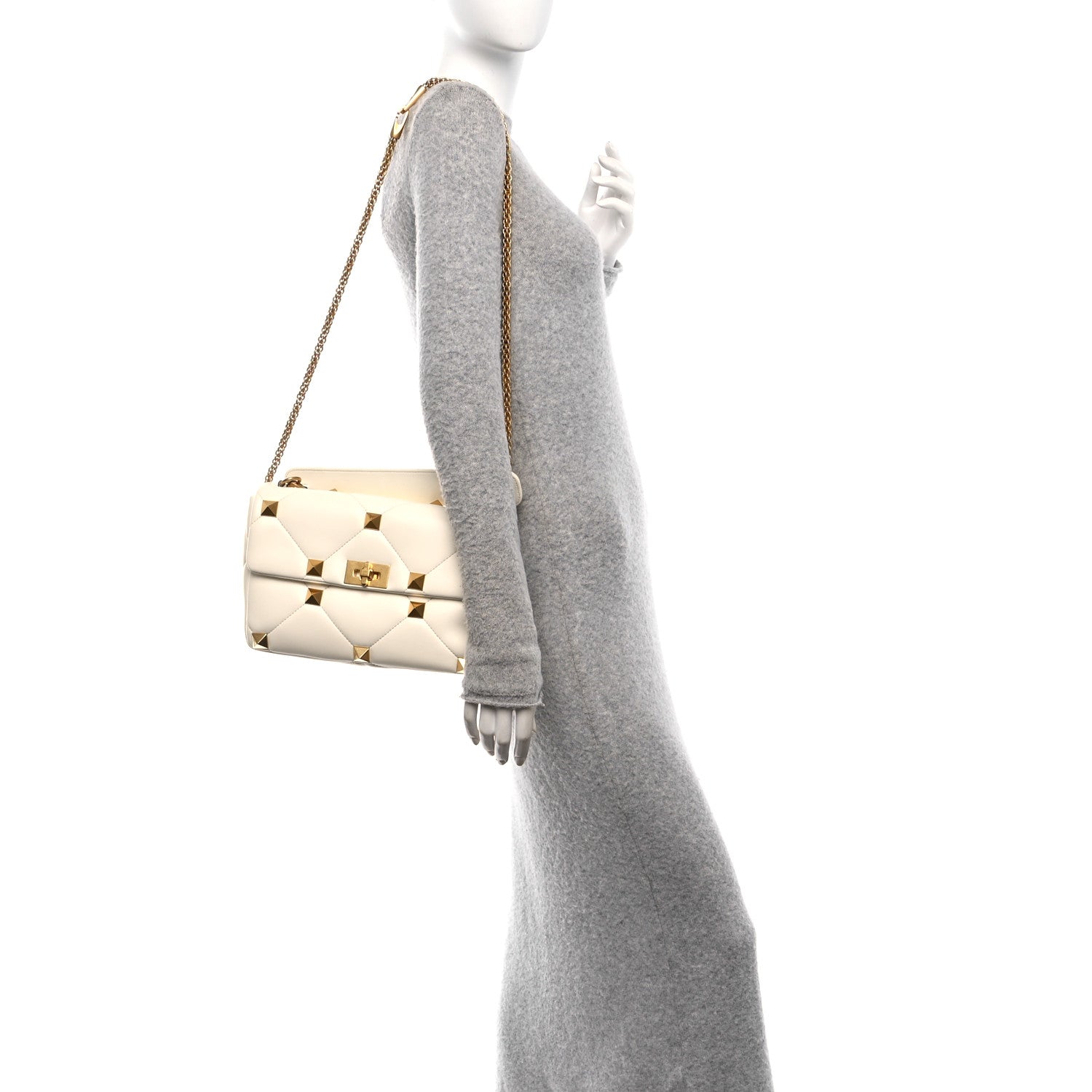Valentino Garavani Nappa Large Roman Stud Shoulder Bag Ivory 3 of 17